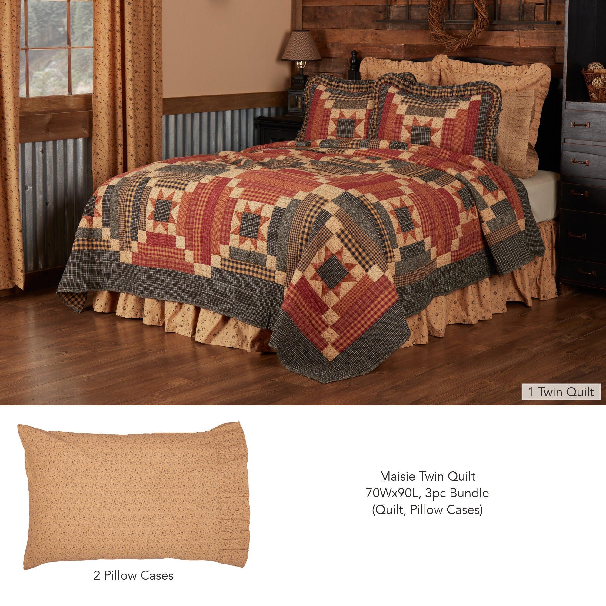 Maisie Twin Quilt 70Wx90L 3pc Bundle (Quilt, Pillow Cases)