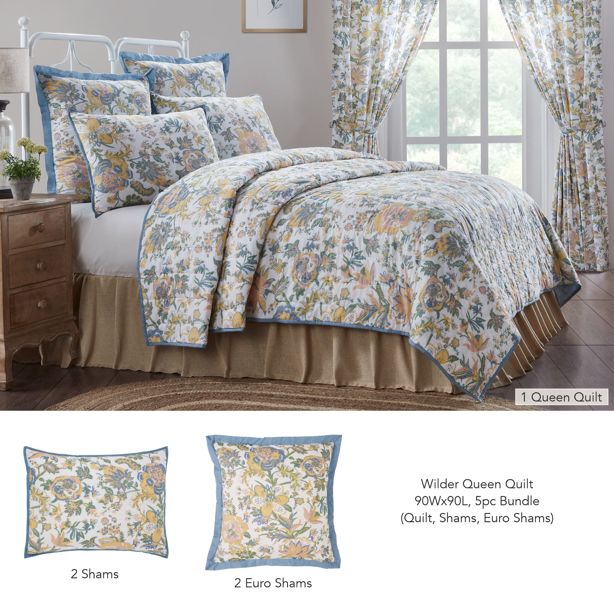 Wilder Queen Quilt 90Wx90L 5pc Bundle (Quilt, Shams, Euro Shams)