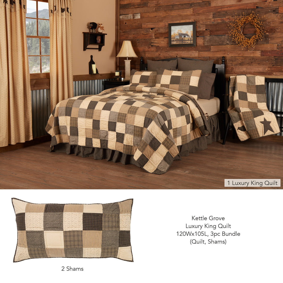 Kettle Grove Luxury King Quilt 120Wx105L 3pc Bundle (Quilt, Shams)