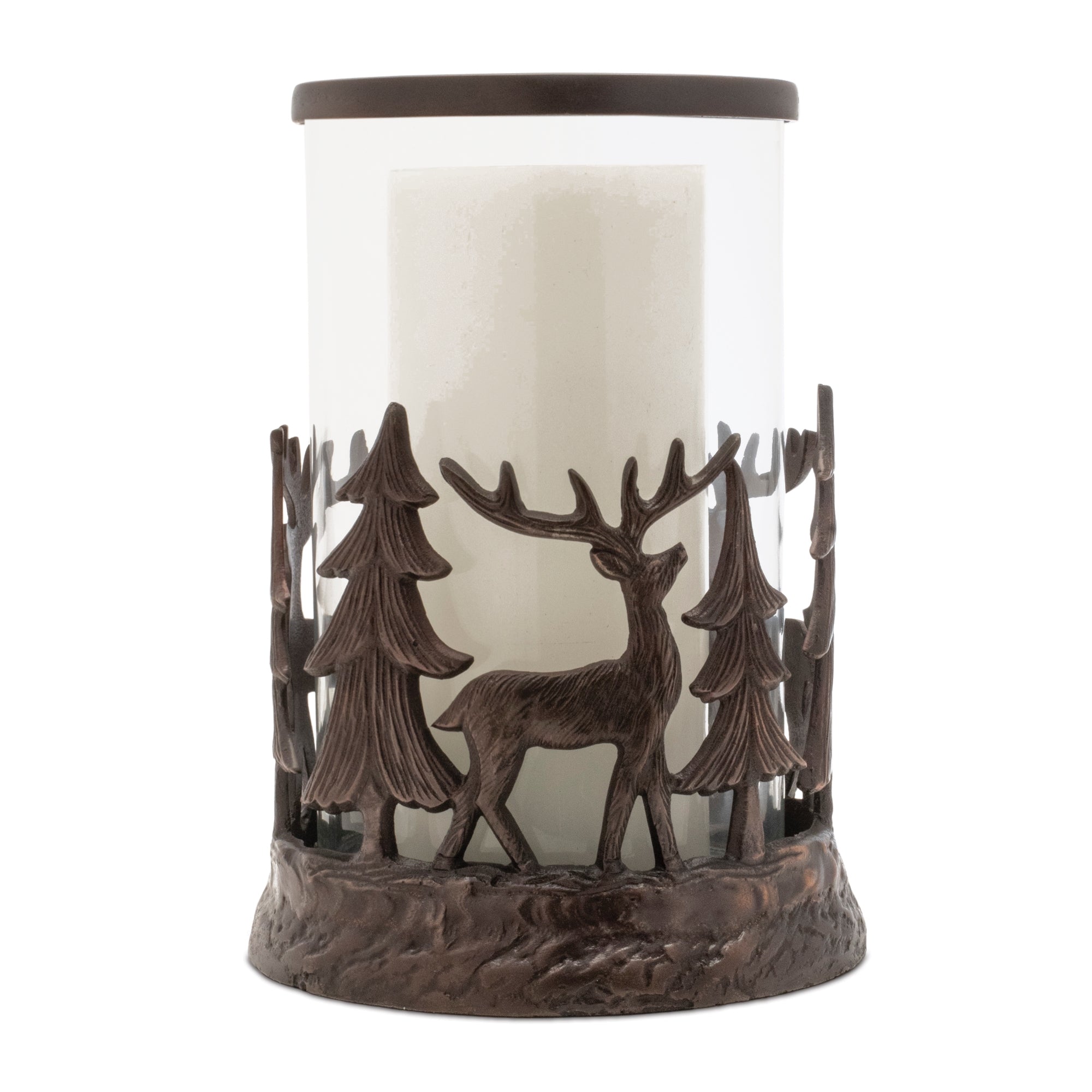 Deer and Tree Candle Holder 8"D x 11"H Aluminum/Glass