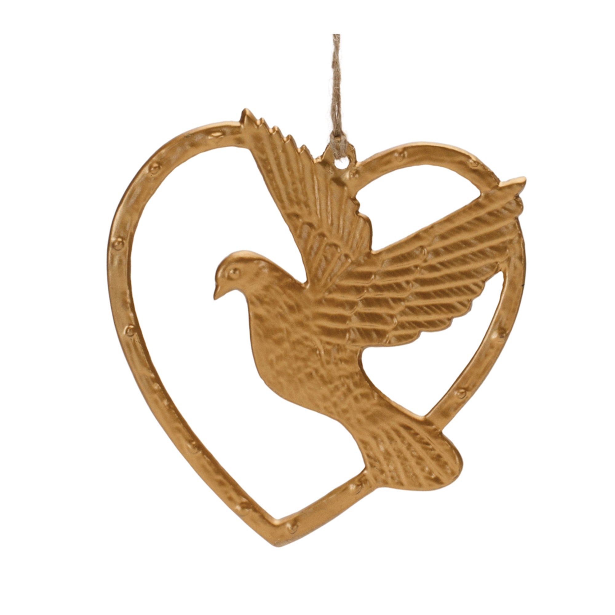 Heart and Dove Ornament 4.5”H Aluminum