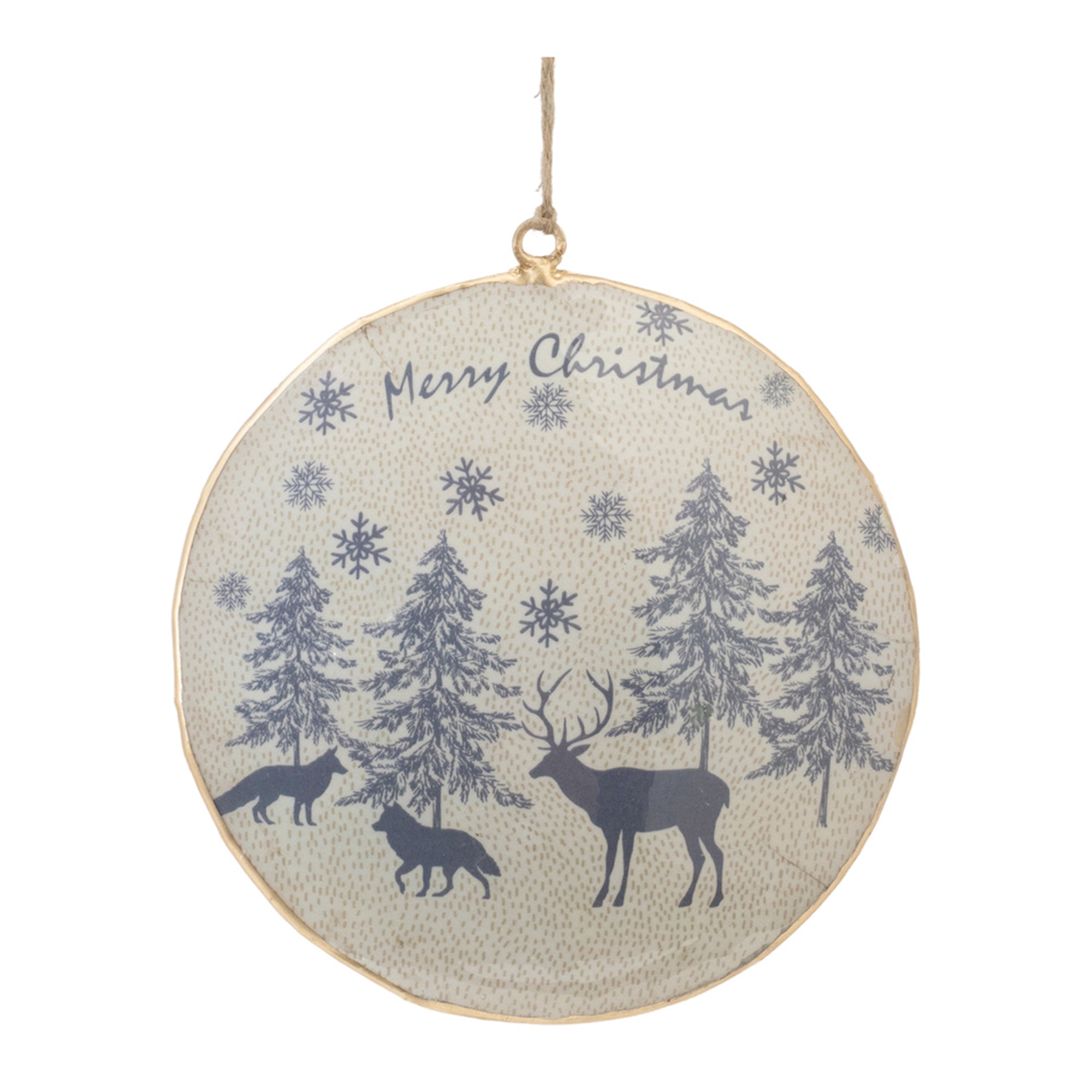 Animal and Tree Disc Ornament 6”H Iron