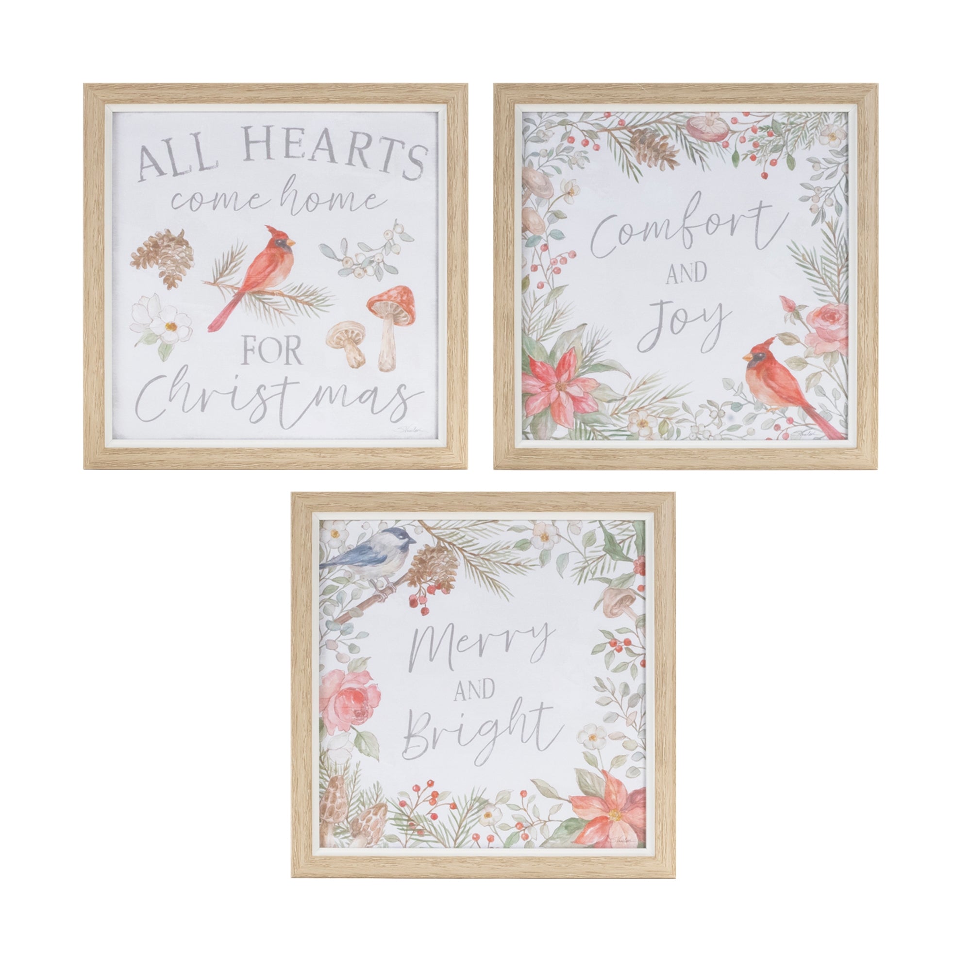 Framed Bird and Cardinal Print (3 Asst) 9”SQ /Paper