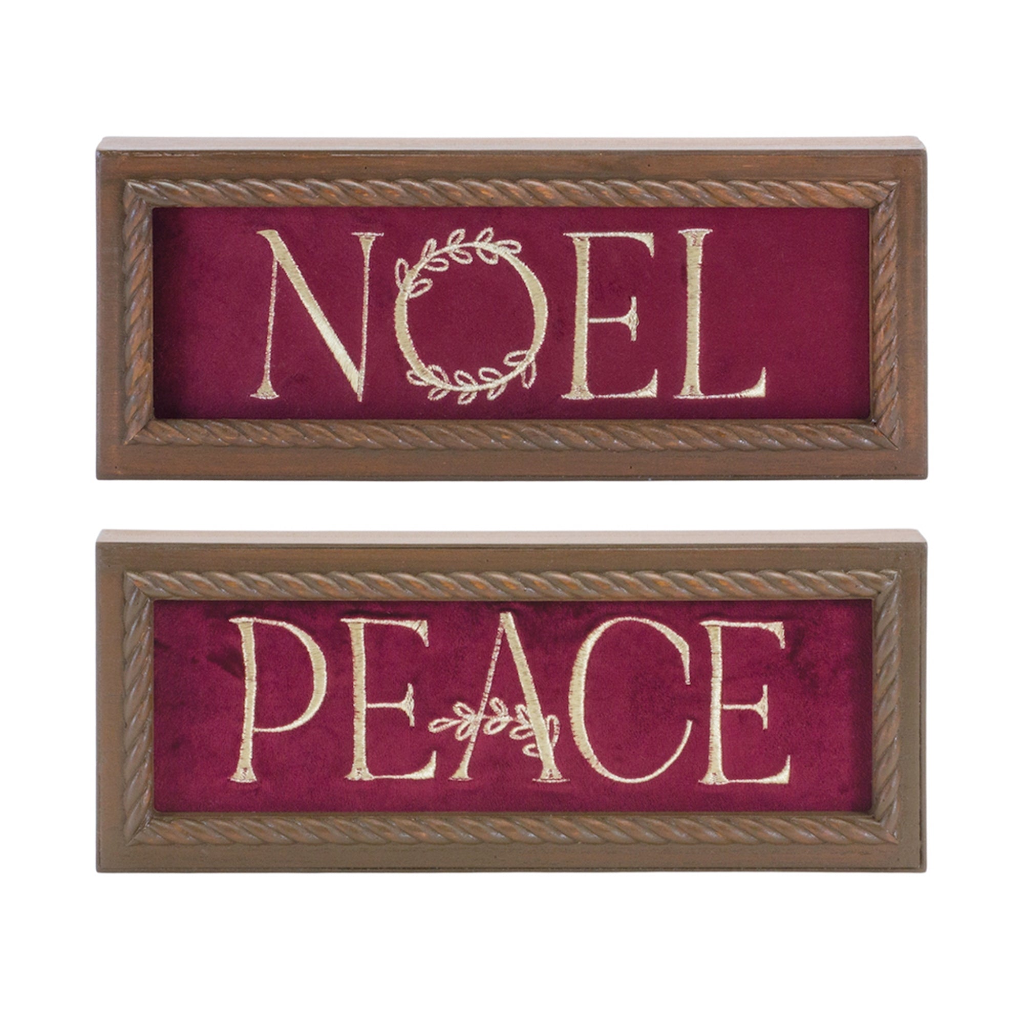 Noel and Peace Sign (2 Asst) 12"L x 4.5"H Wood/Wood