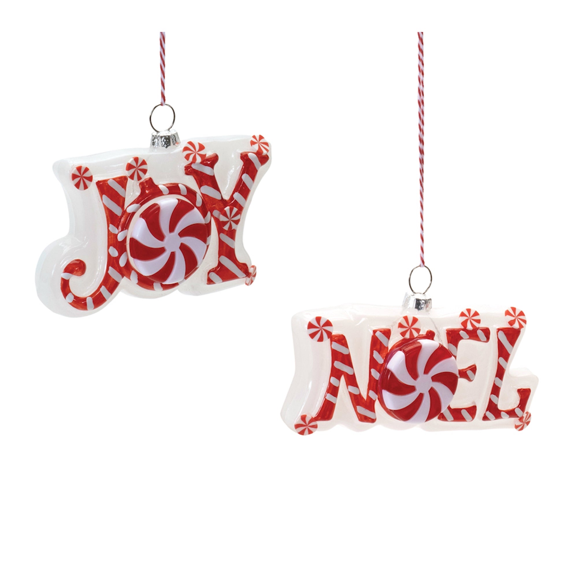 Joy and Noel Ornament (2 Asst) 4"L x 3"H Glass