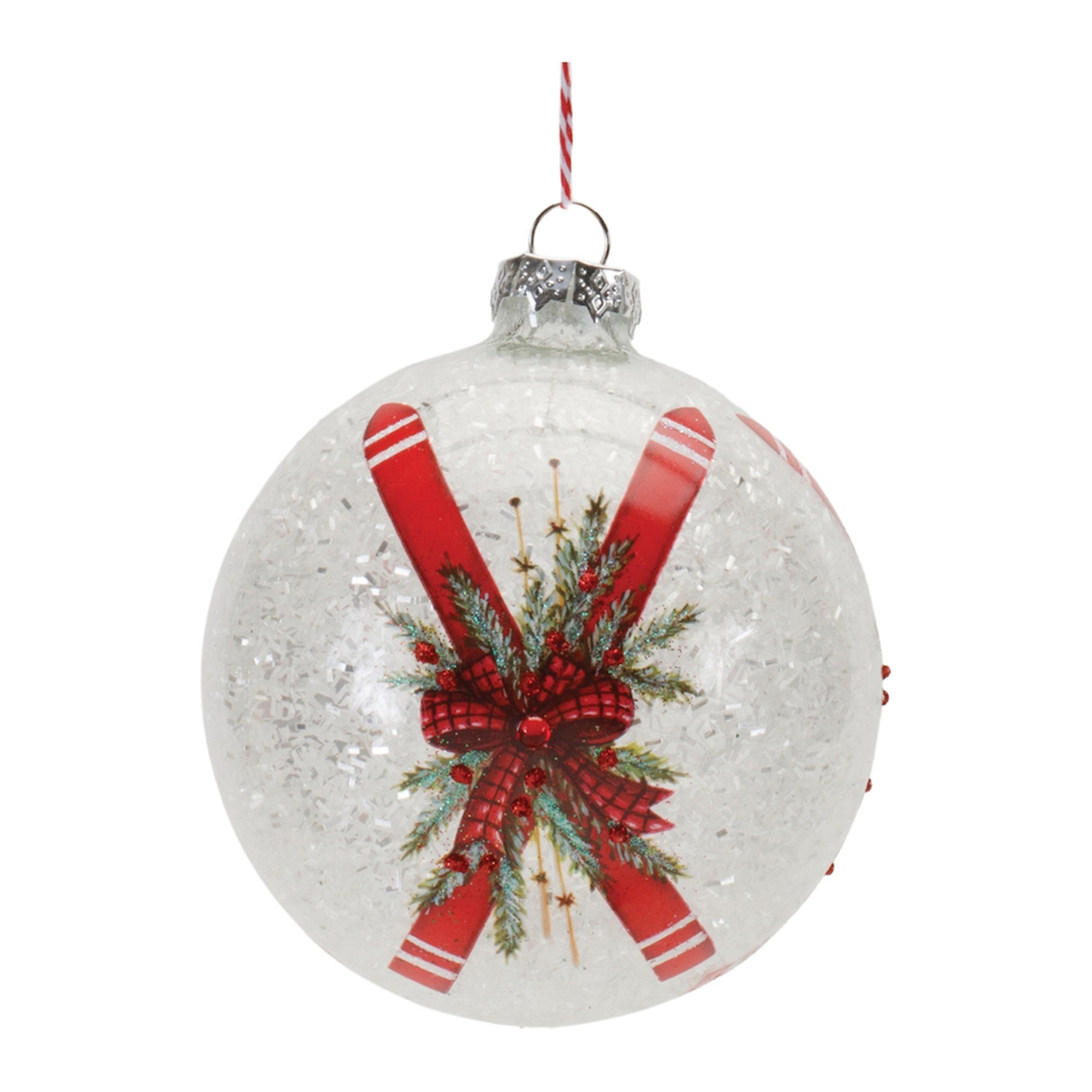 Ball Ornament w/Skis 5”H Glass