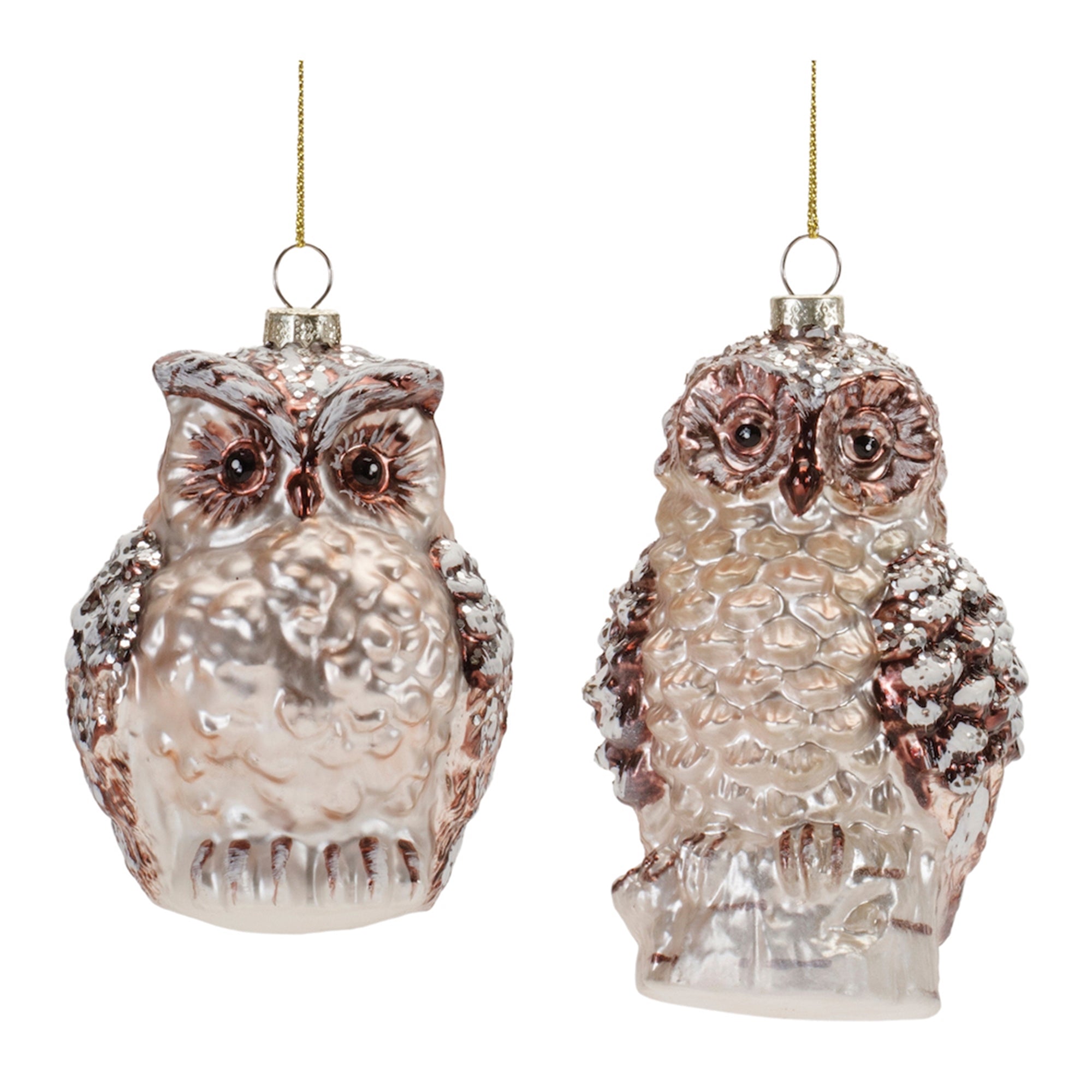 Owl Ornament (2 Asst) 4.75"H, 5.5"H Glass
