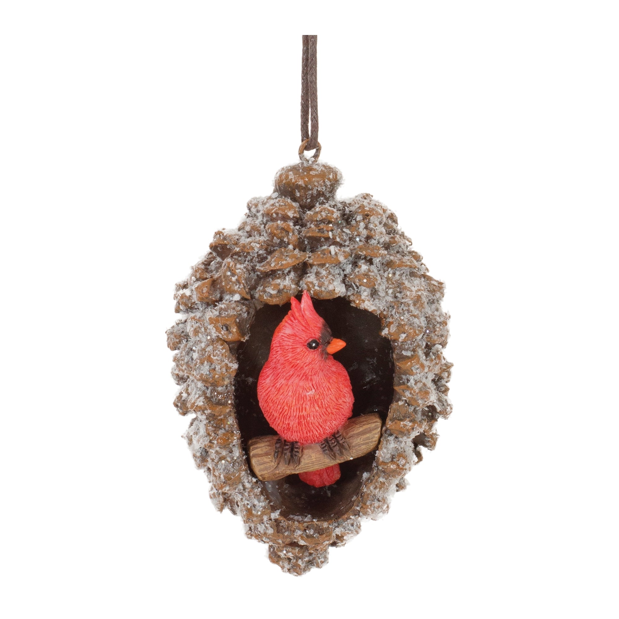 Cardinal in Cone Ornament 4.5”H Resin