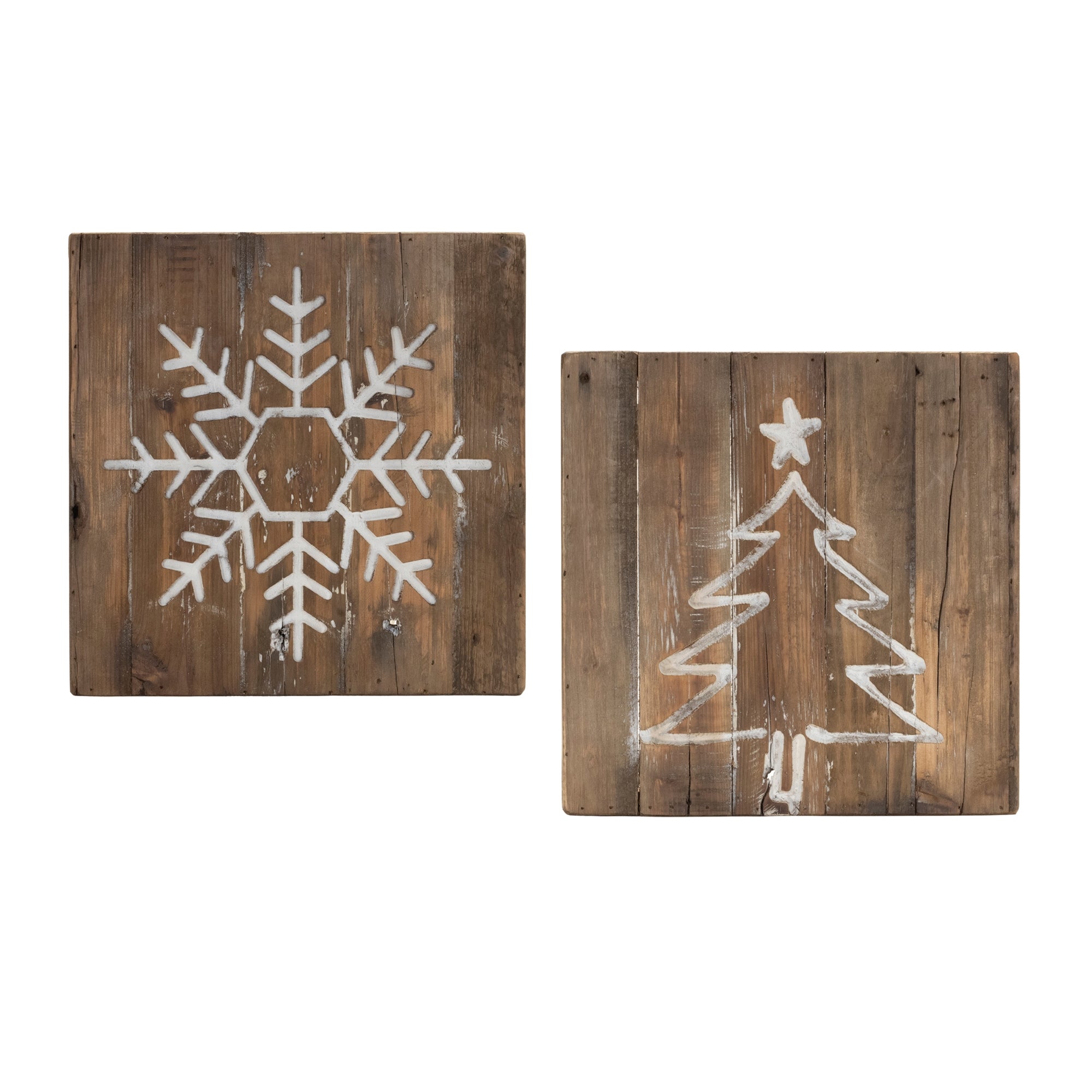 Snowflake and Tree Block (2 Asst) 11.5”SQ Wood