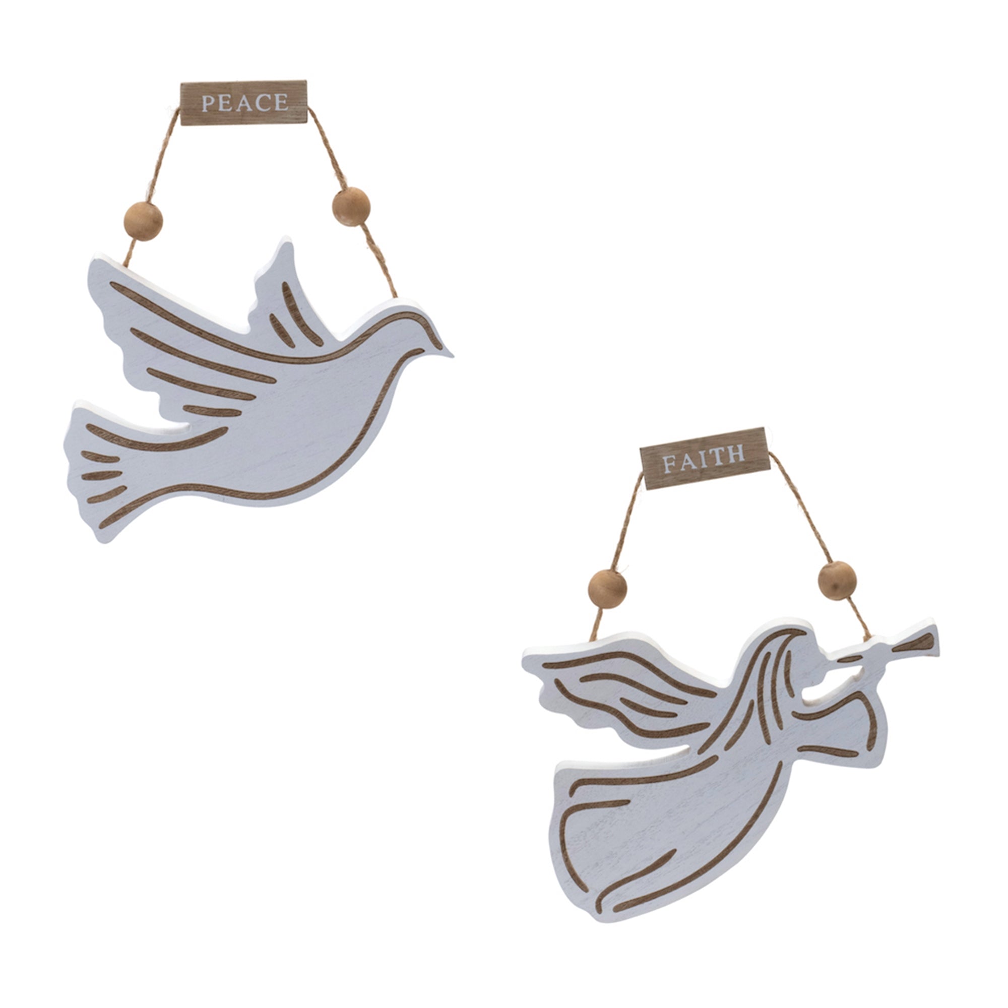 Dove and Angel Ornament (2 Asst) 6.5”H Wood/Jute