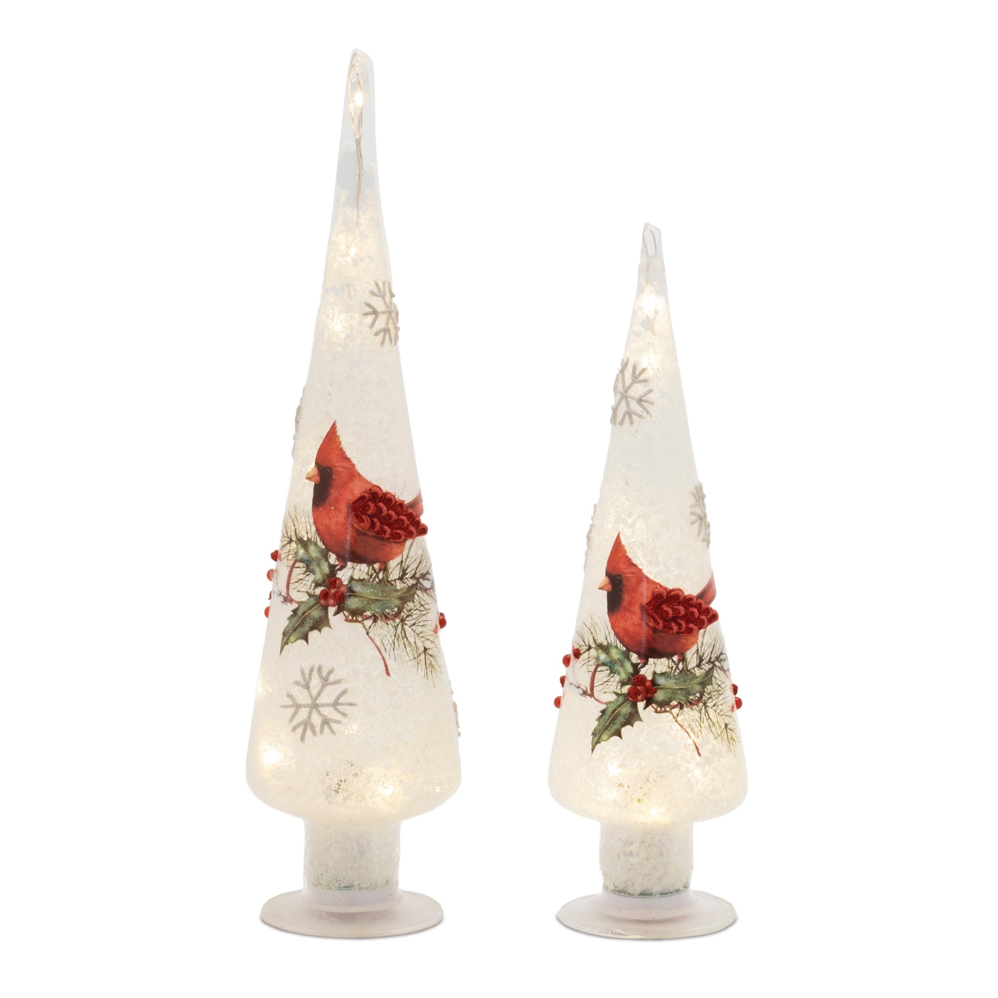 Tree w/Cardinal (Set of 2) 12"H, 15"H Glass 2 AA Batteries, Not Included
