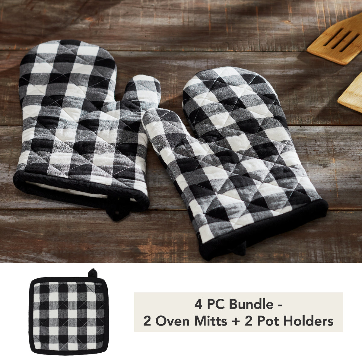Annie Buffalo Check Black Oven Mitt Set of 2 (4 PC Bundle)