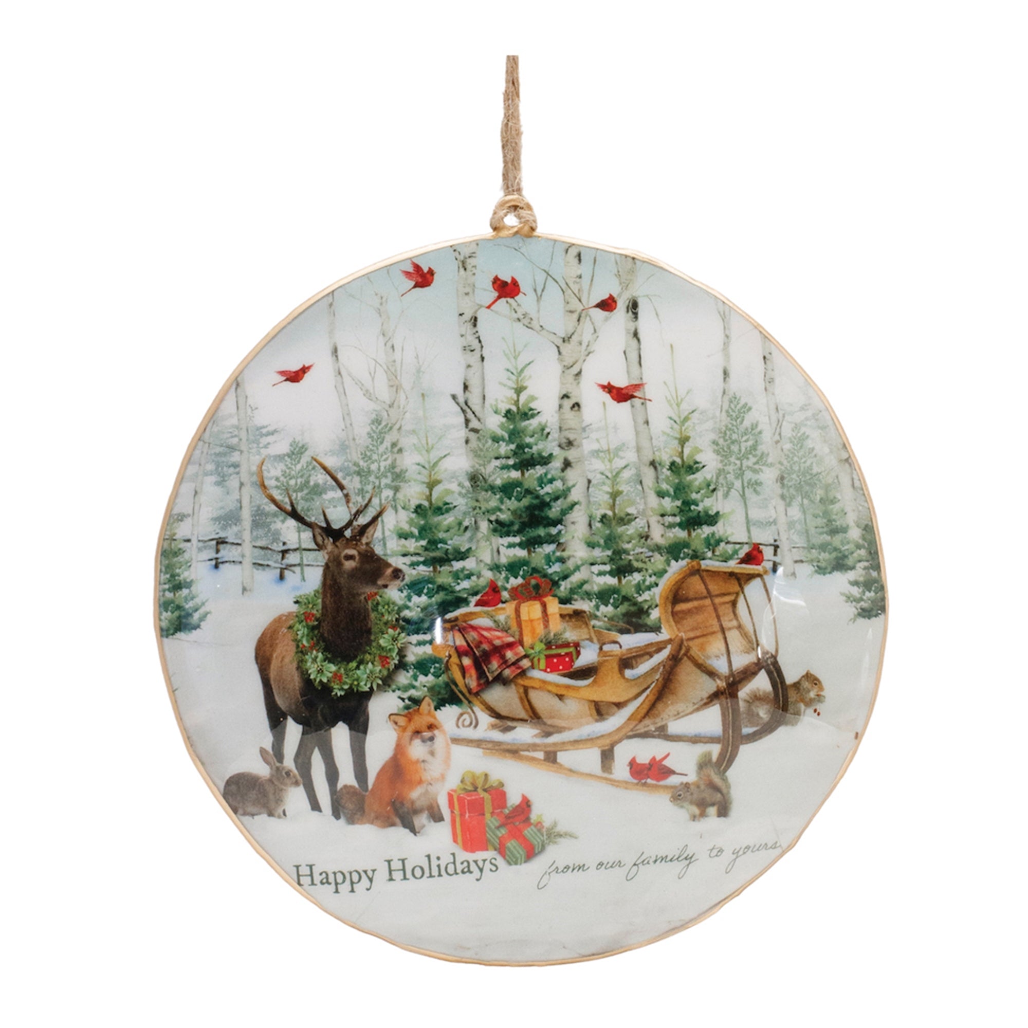 Forest Animal Disc Ornament 6”H Iron