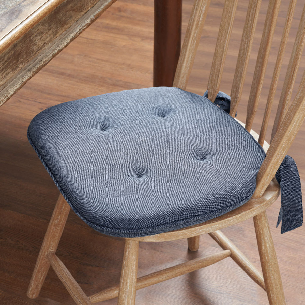Vintage Indigo Blue Chambray Cotton Chair Pad