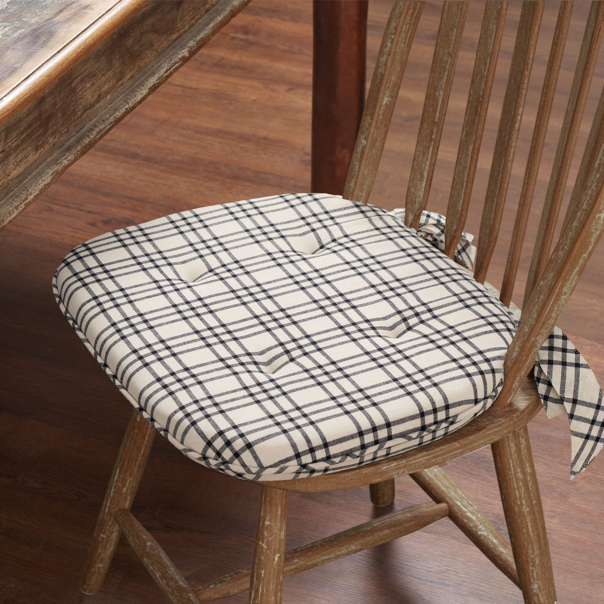 Linen & Black Plaid Cotton Chair Pad