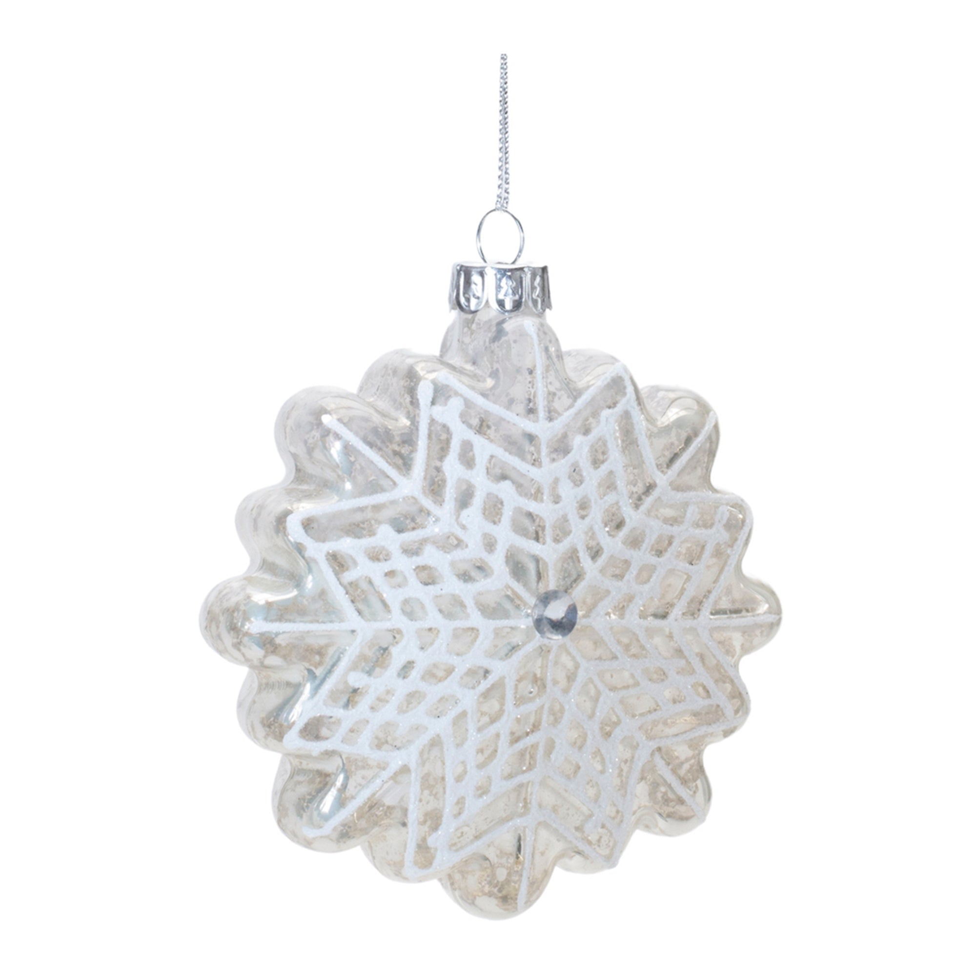 Snowflake Ornament 4”D Glass
