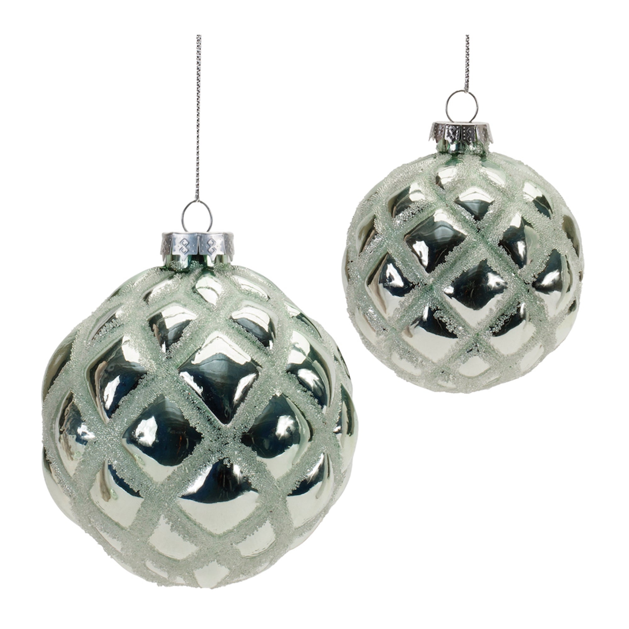 Ball Ornament (Set of 2) 3"D, 4"D Glass