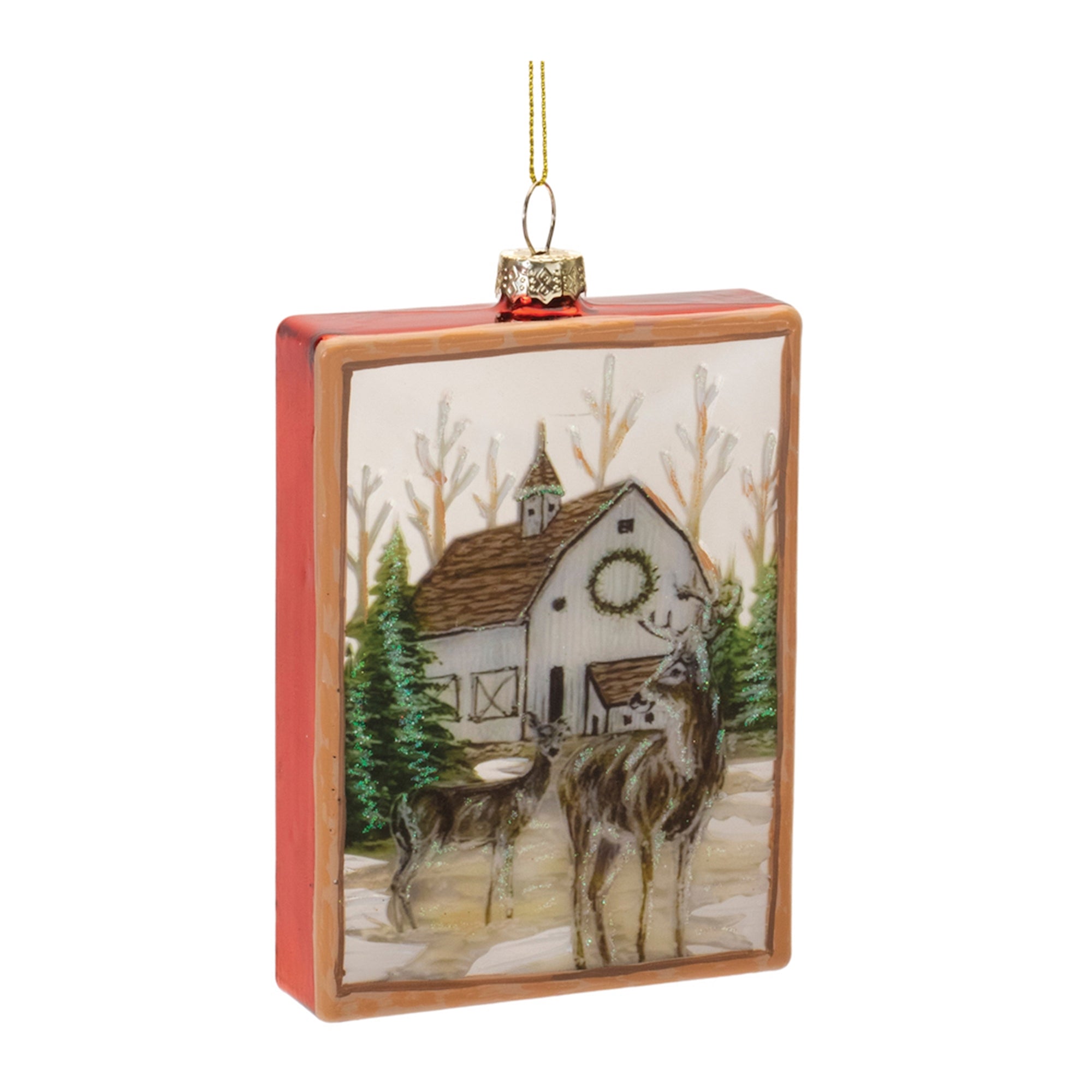 Ornament w/Deer 5.75”H Glass