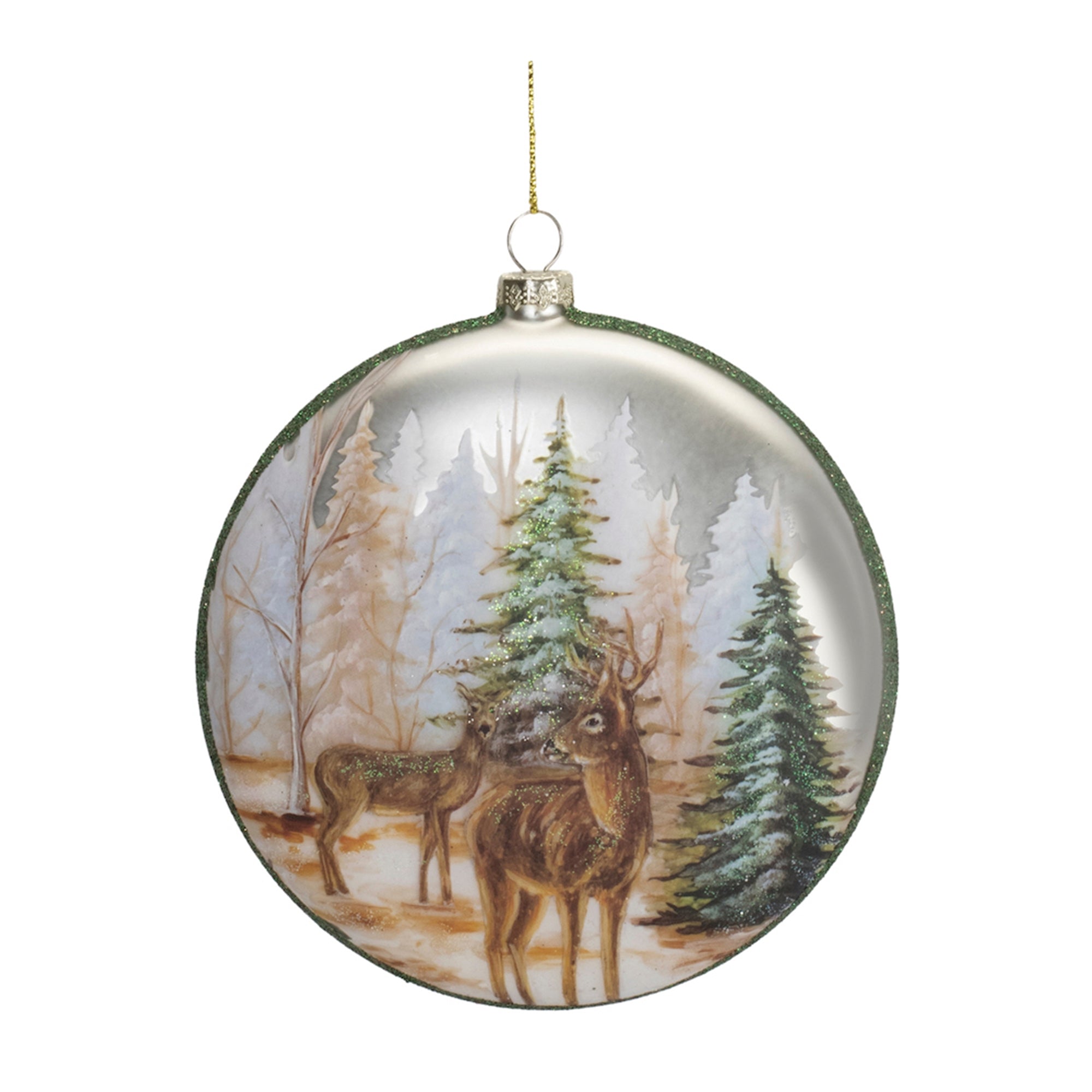 Ornament w/Deer 5.5”H Glass