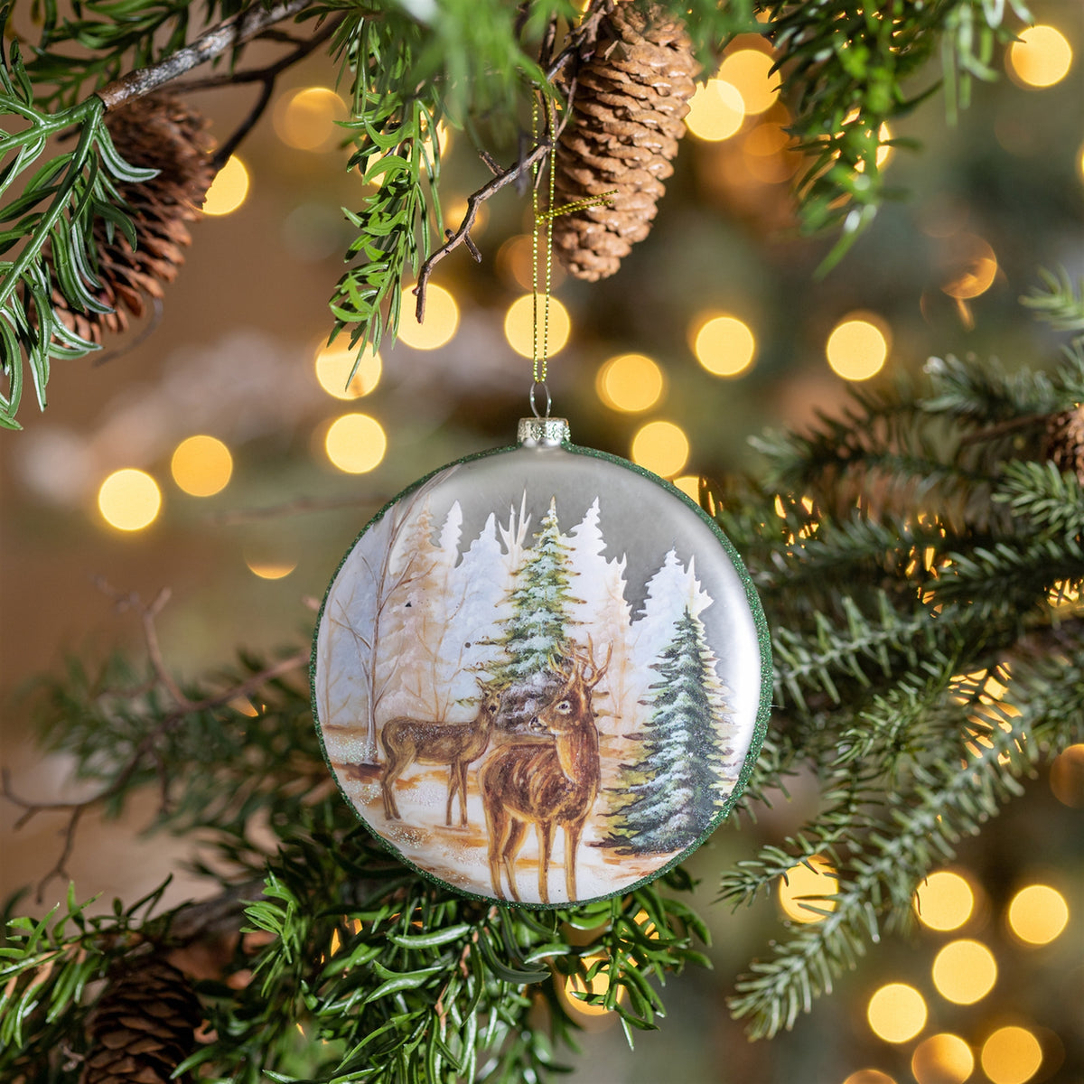 Glittered Glass Woodland Deer Ornament (Set of 6)
