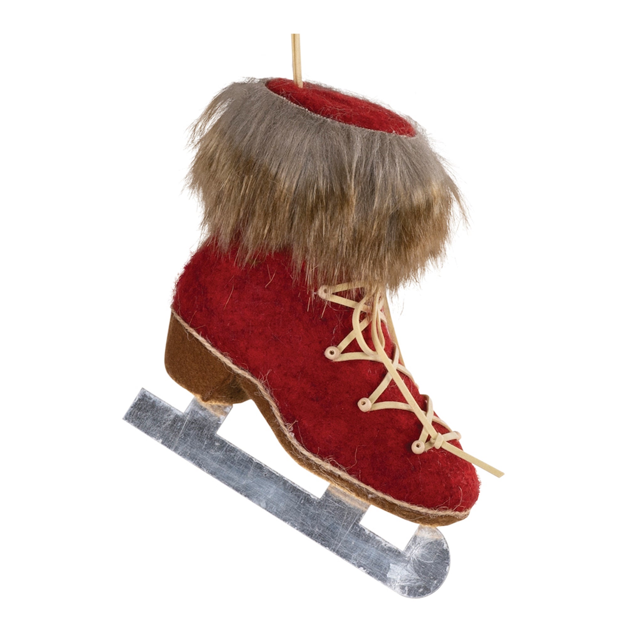 Skate Ornament 6”H Felt/Faux Fur