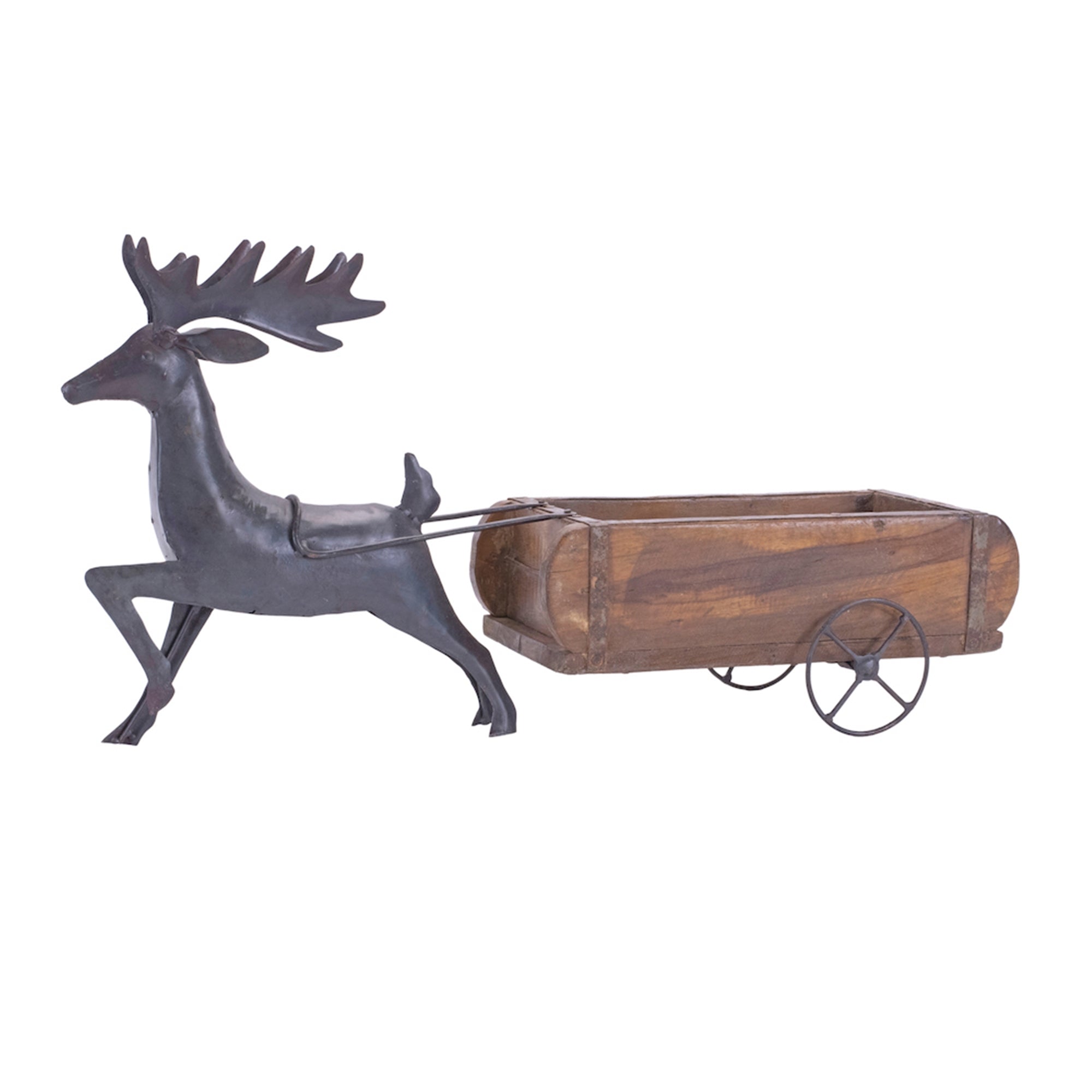Deer and Wagon 23.5"L x 11.75"H Iron/Wood