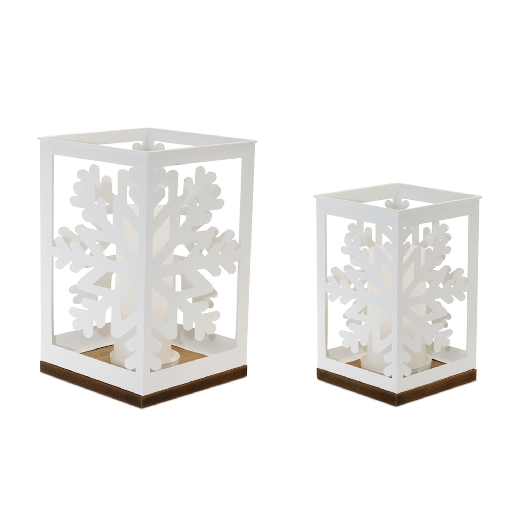 Snowflake Candle Holder (Set of 2) 9"H, 12"H Iron/Wood