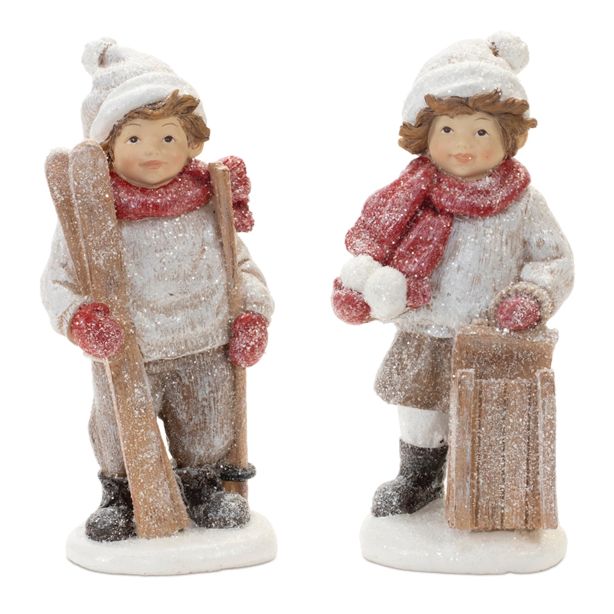 Children w/Sled and Skis (2 set of) 7.5”H Resin