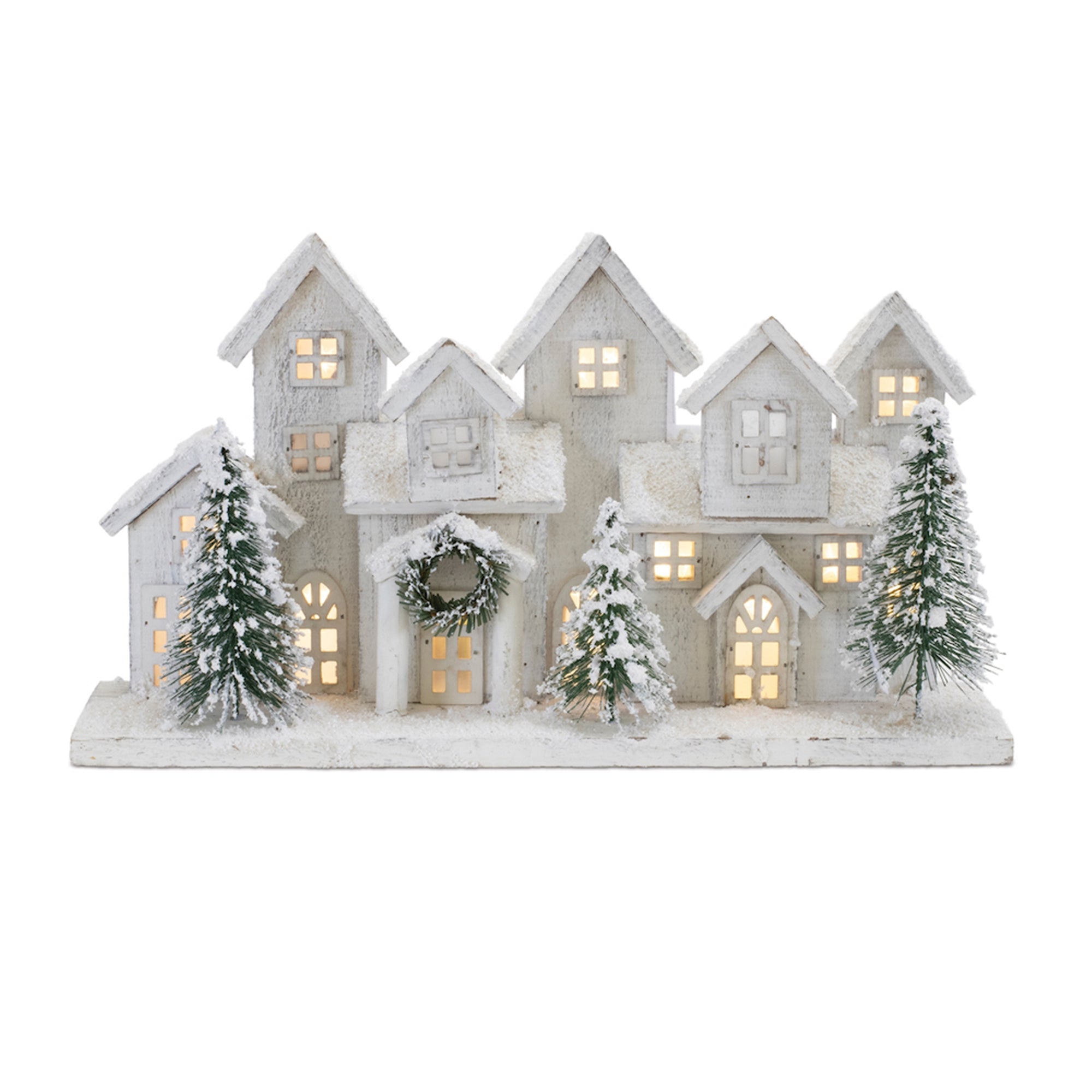 LED Houses 17"L x 9.5"H Wood/PVC 3 AA Batteries, Not Included or USB Cord Included