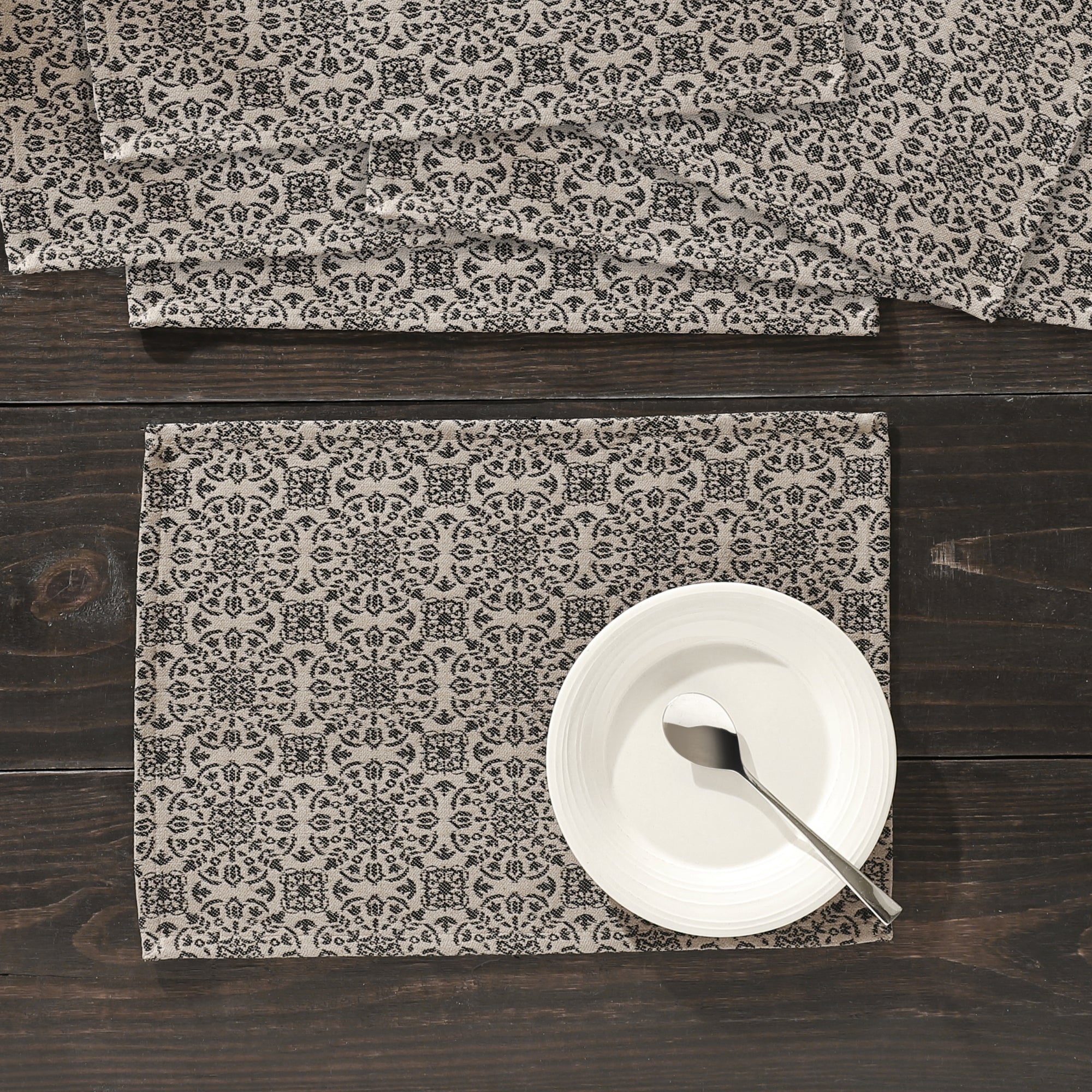 Custom House Black Tan Jacquard Placemat Set of 6