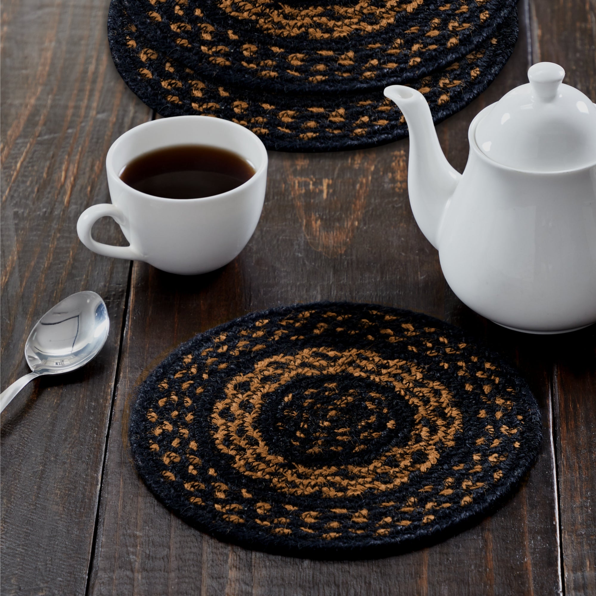 Black & Tan Jute Trivet 8 inch Diameter Set of 3