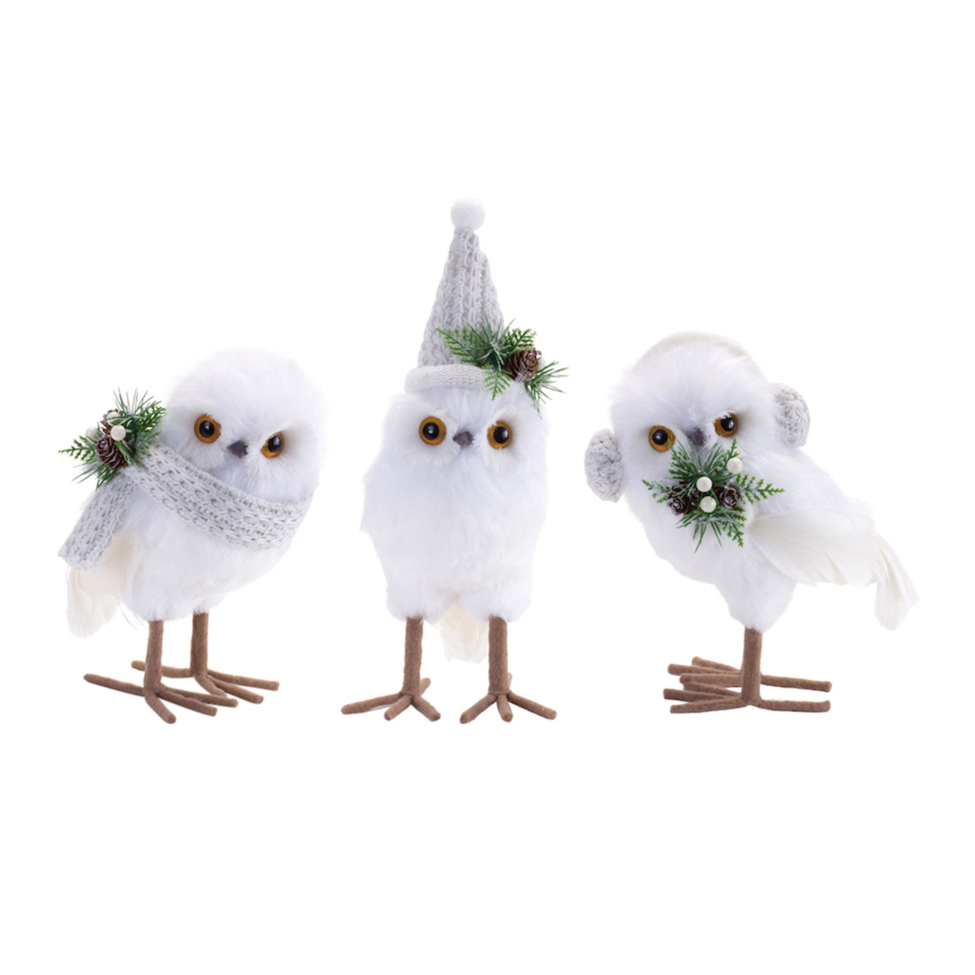 Winter Owl (3 Asst) 7.5"H, 7.75"H, 10"H Foam/Polyester
