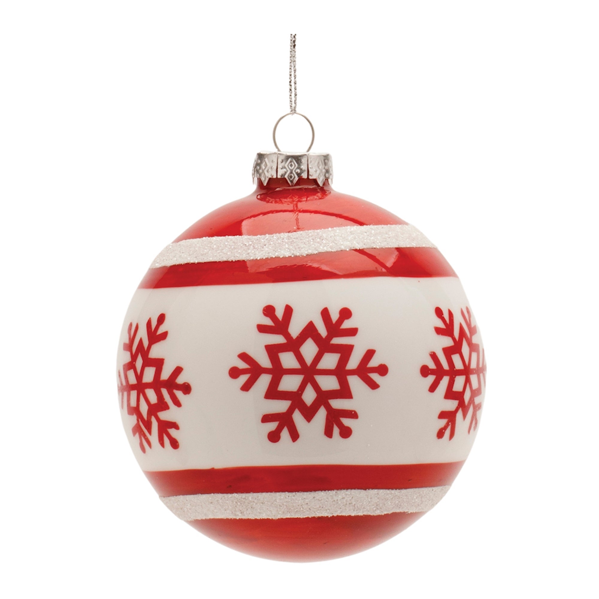 Ball Snowflake Ornament 4”D Glass