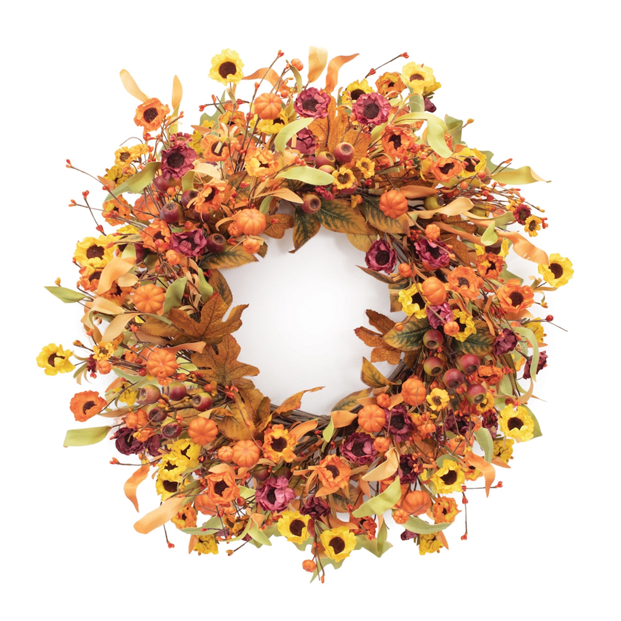 Mixed Pod/Pumpkin/Floral Wreath 26”D Polyester