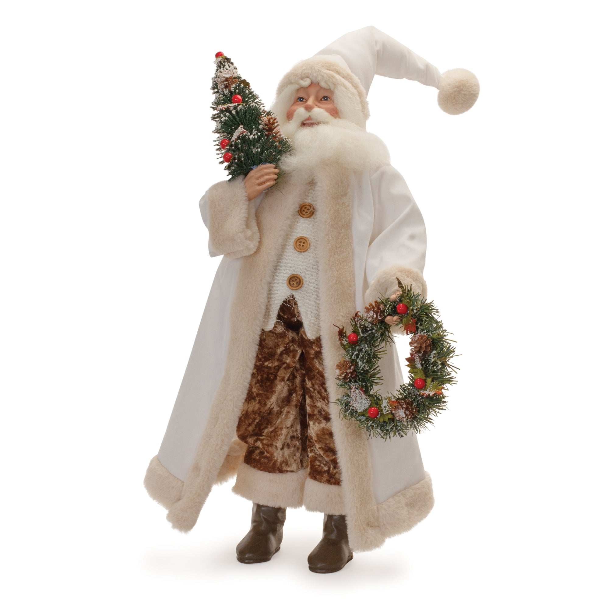 Santa w/Tree and Wreath 21.5”H Polyester/Resin