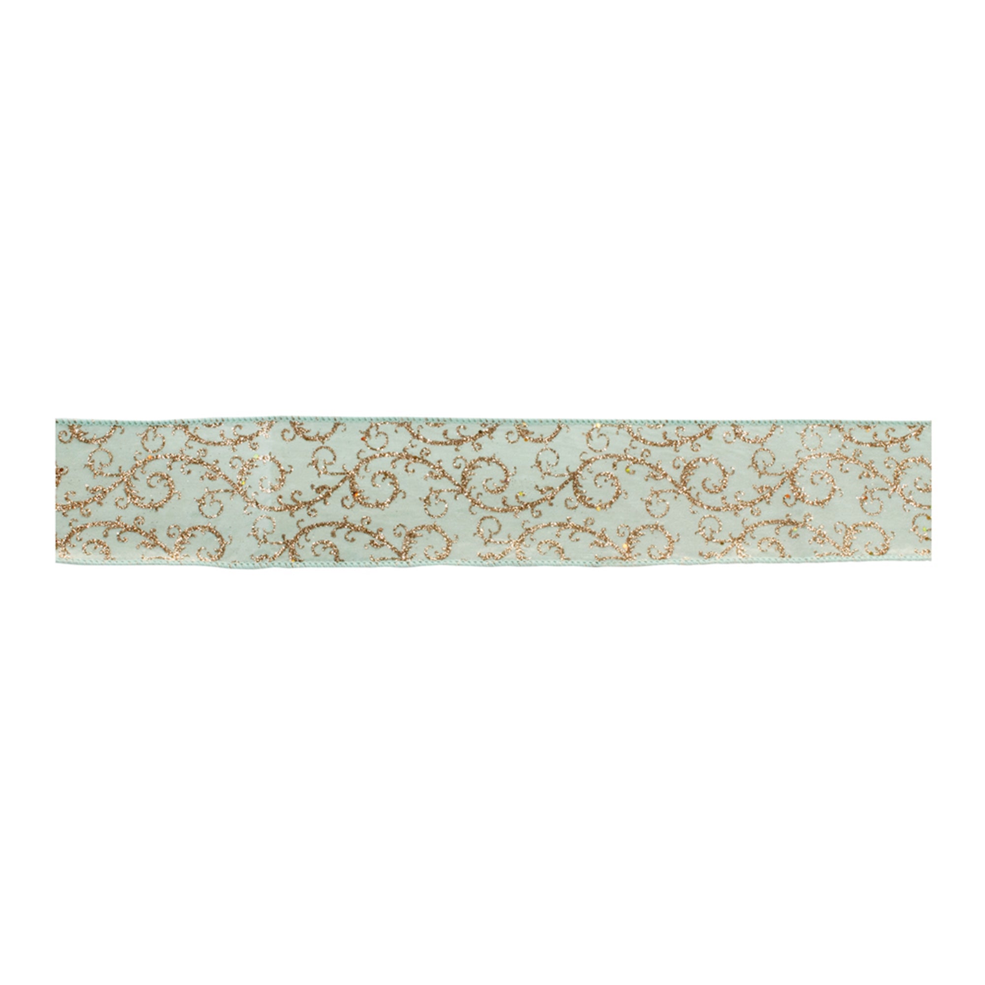 Orante Green and Gold Glitter Wired Ribbon 4" x 10 yds.