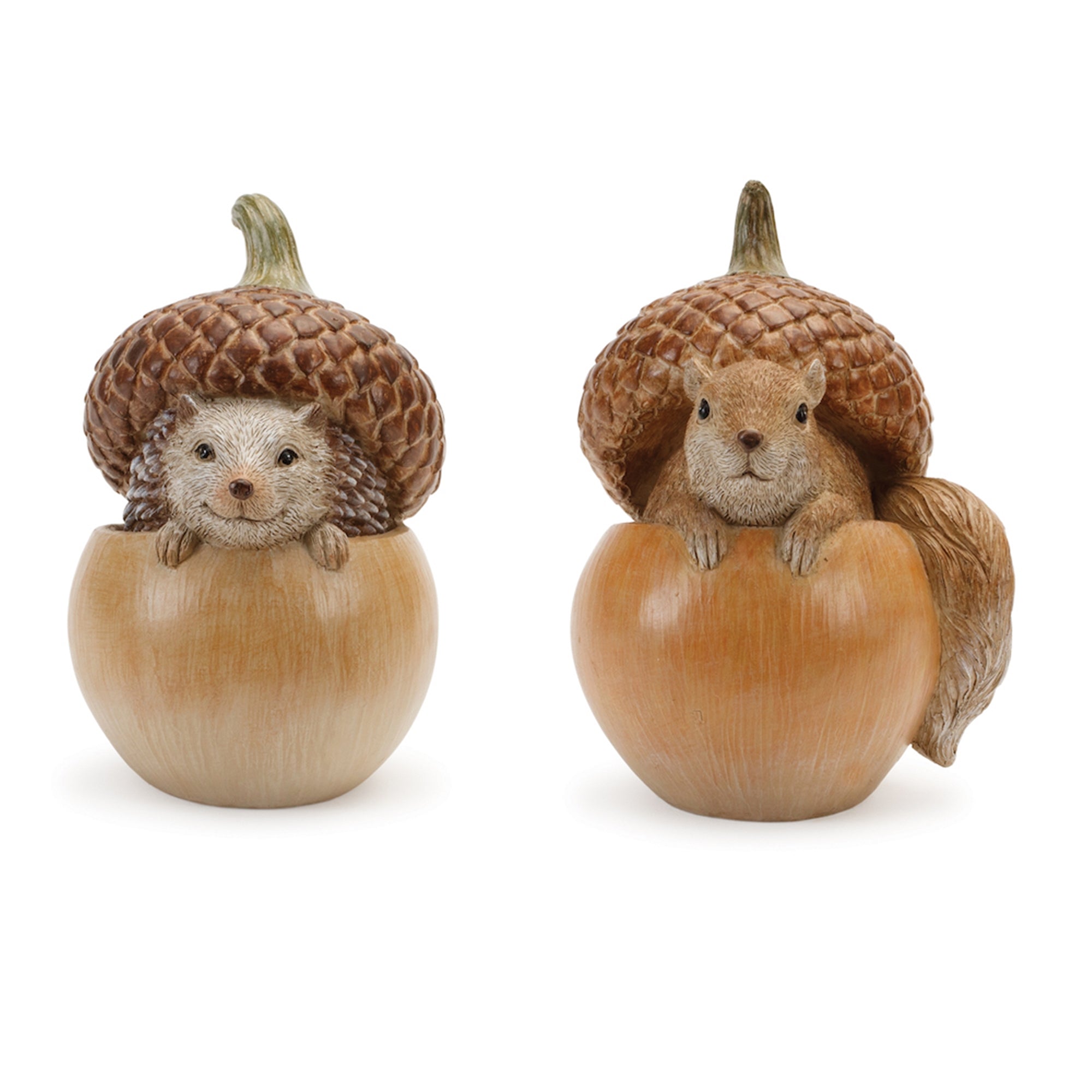 Hedgehog and Squirrel w/Acorn (2 set of) 6.25"H, 6.75"H Resin