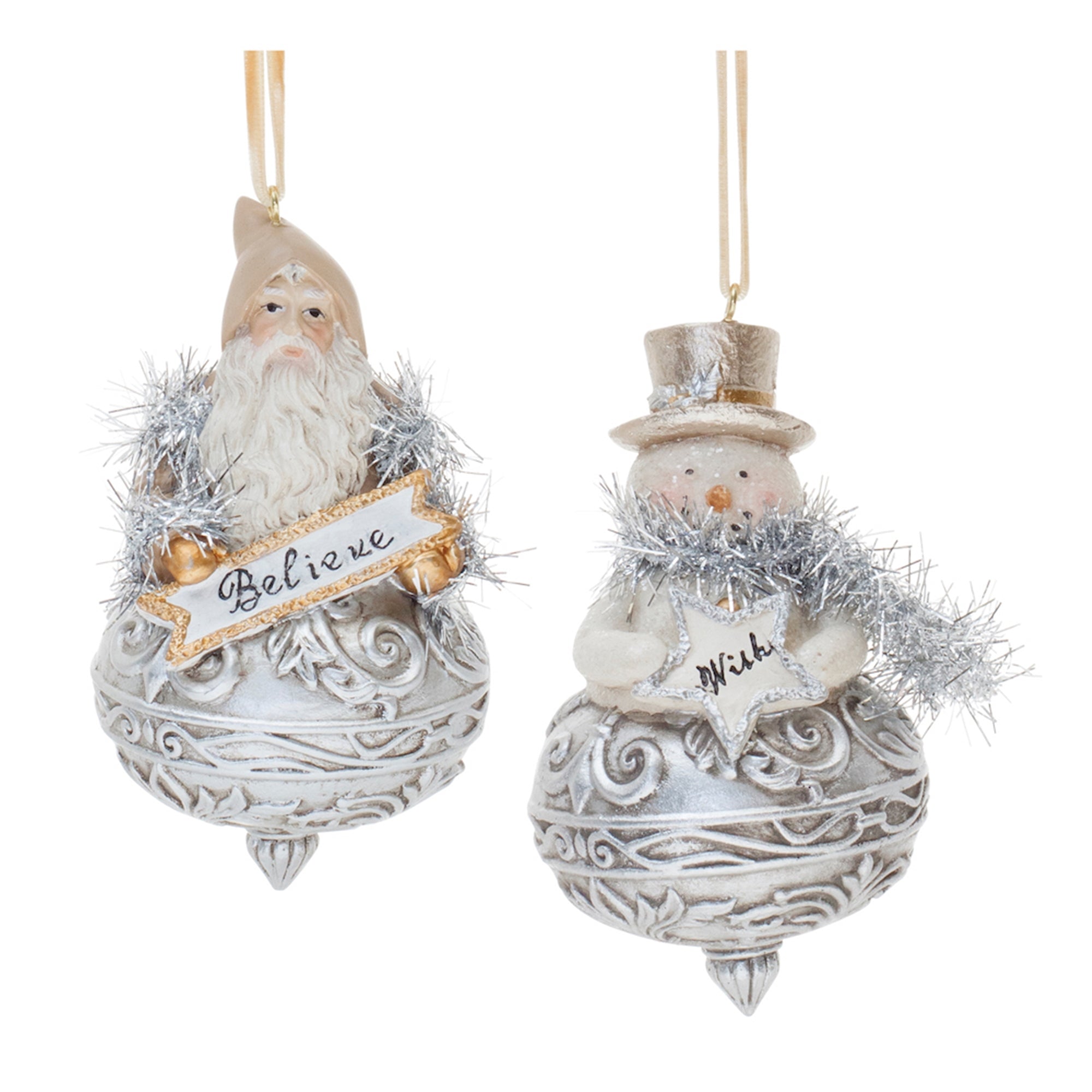 Santa and Snowman Ornament (2 Asst) 4.5”H Resin