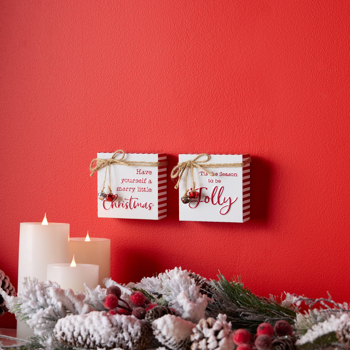 Metal Christmas Sentiment Sign with Bell Accents (S/2)