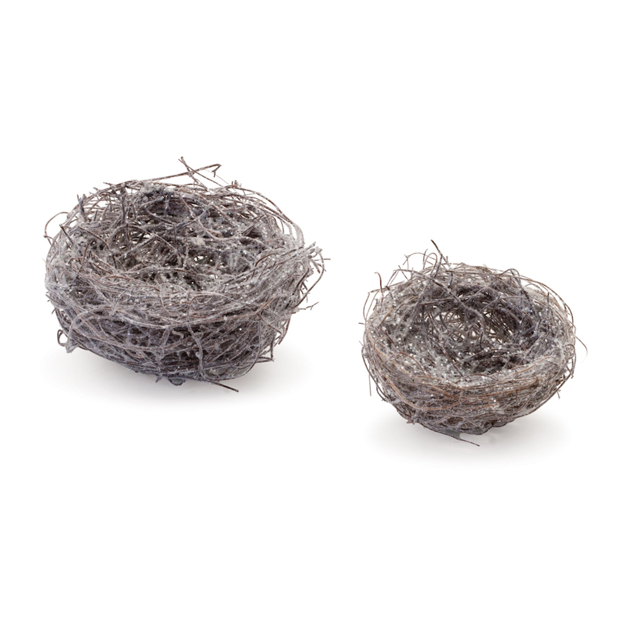 Frosted Bird Nest (Set of 2) 4.75"D, 5.5"D Twig