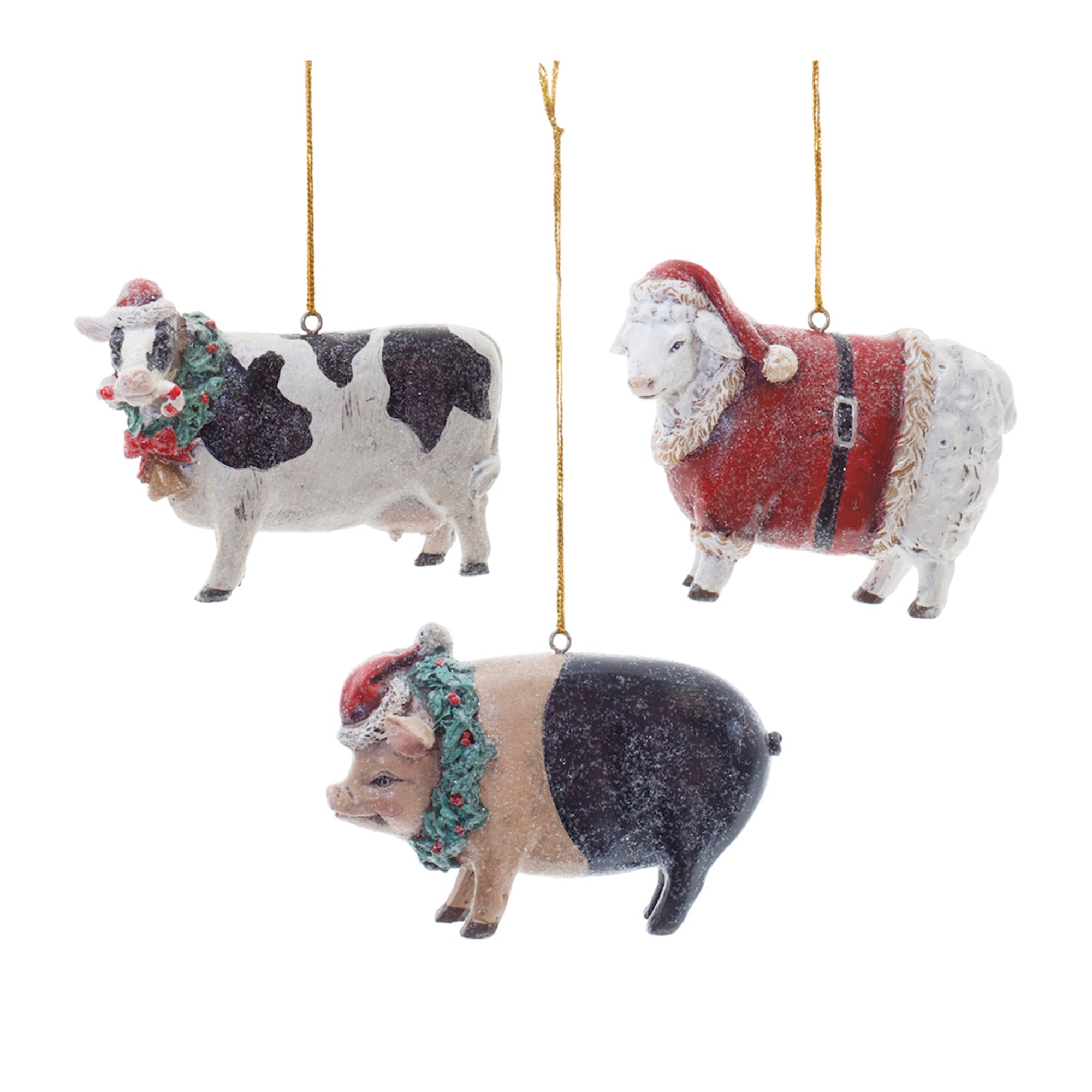 Holiday Farm Animal Ornaments (3 Asst) 3.5"L x 2.5"H Resin