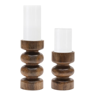 Candle Holder (Set of 2) 6"H, 8"H Wood
