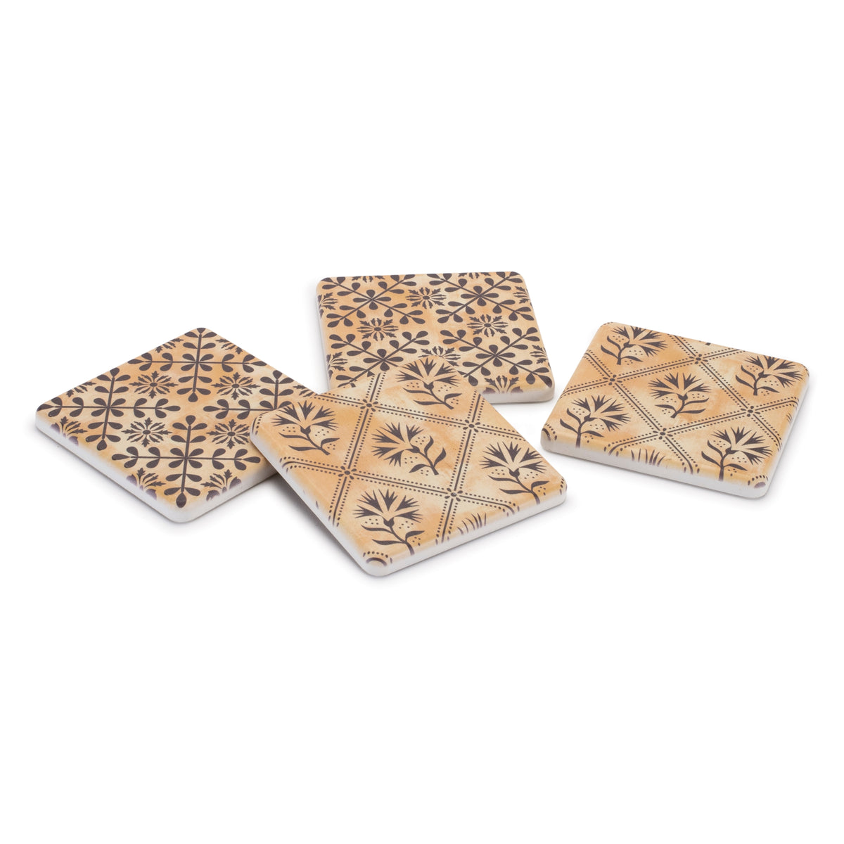 Geometric Floral Patterned Coasters (Set of 4)