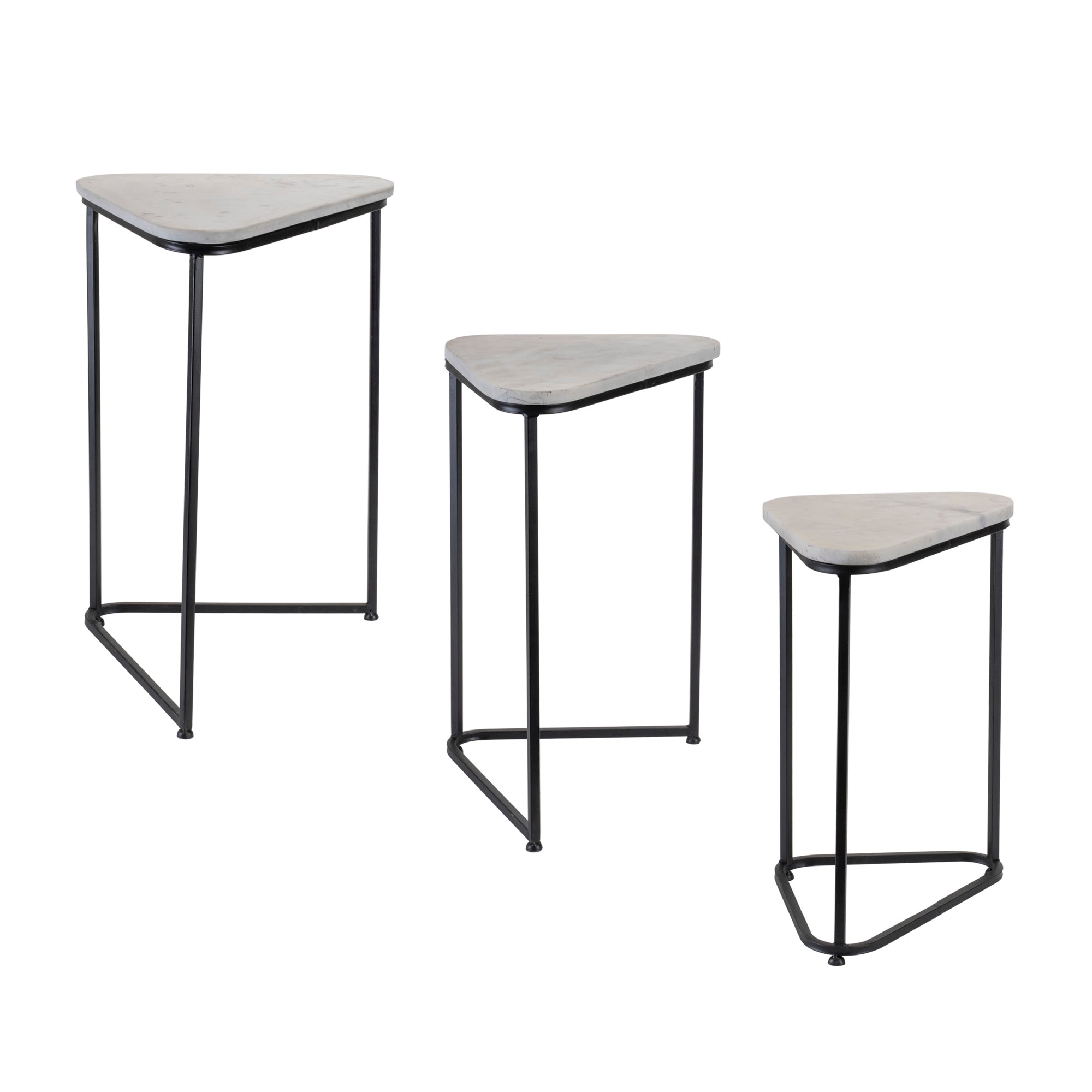 Stacking Table (Set of 3) 19.5"H, 21.5"H, 23.5"H Iron/Marble