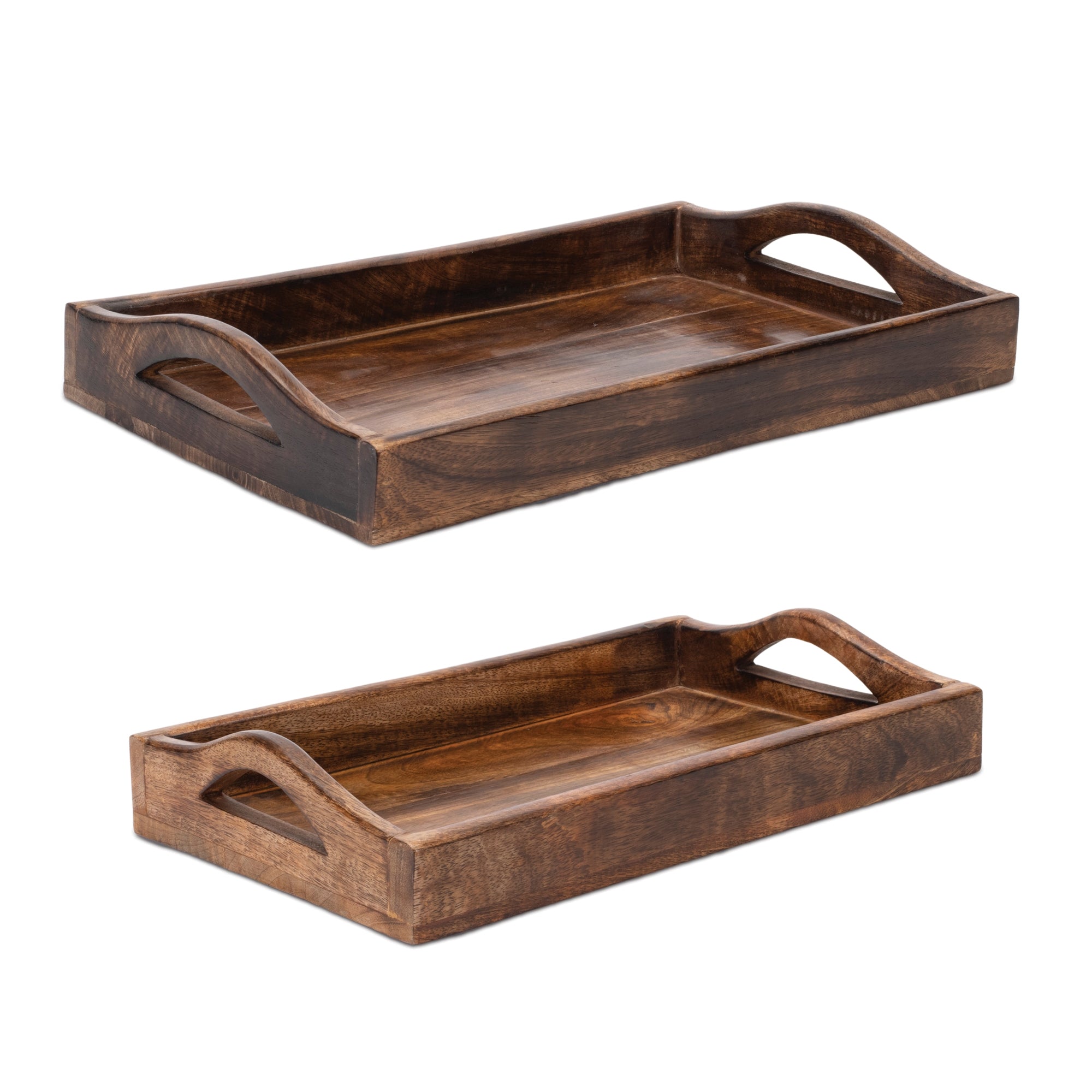 Tray (Set of 2) 16"L x 10"W x 3"H, 18"L x 11.5"W x 3"H Wood
