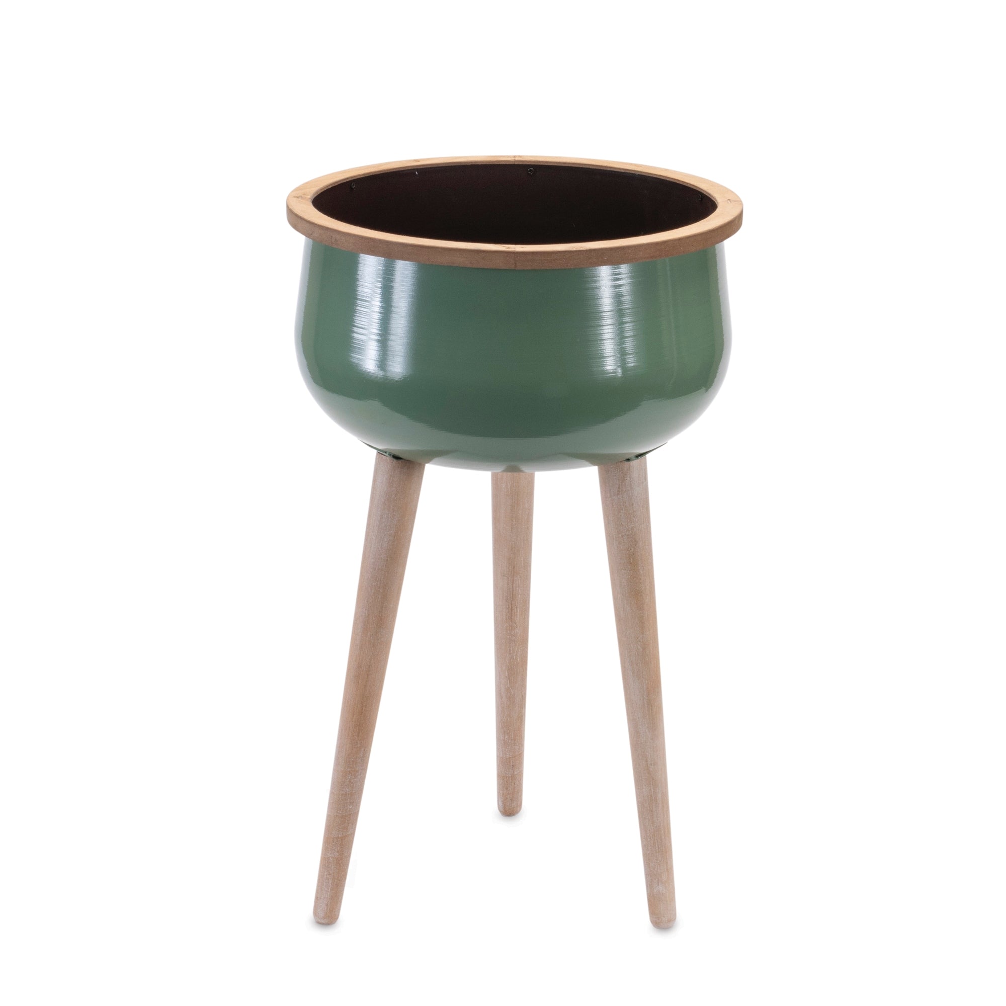 Planter 12"D x 19.5"H Metal/Wood/Wood