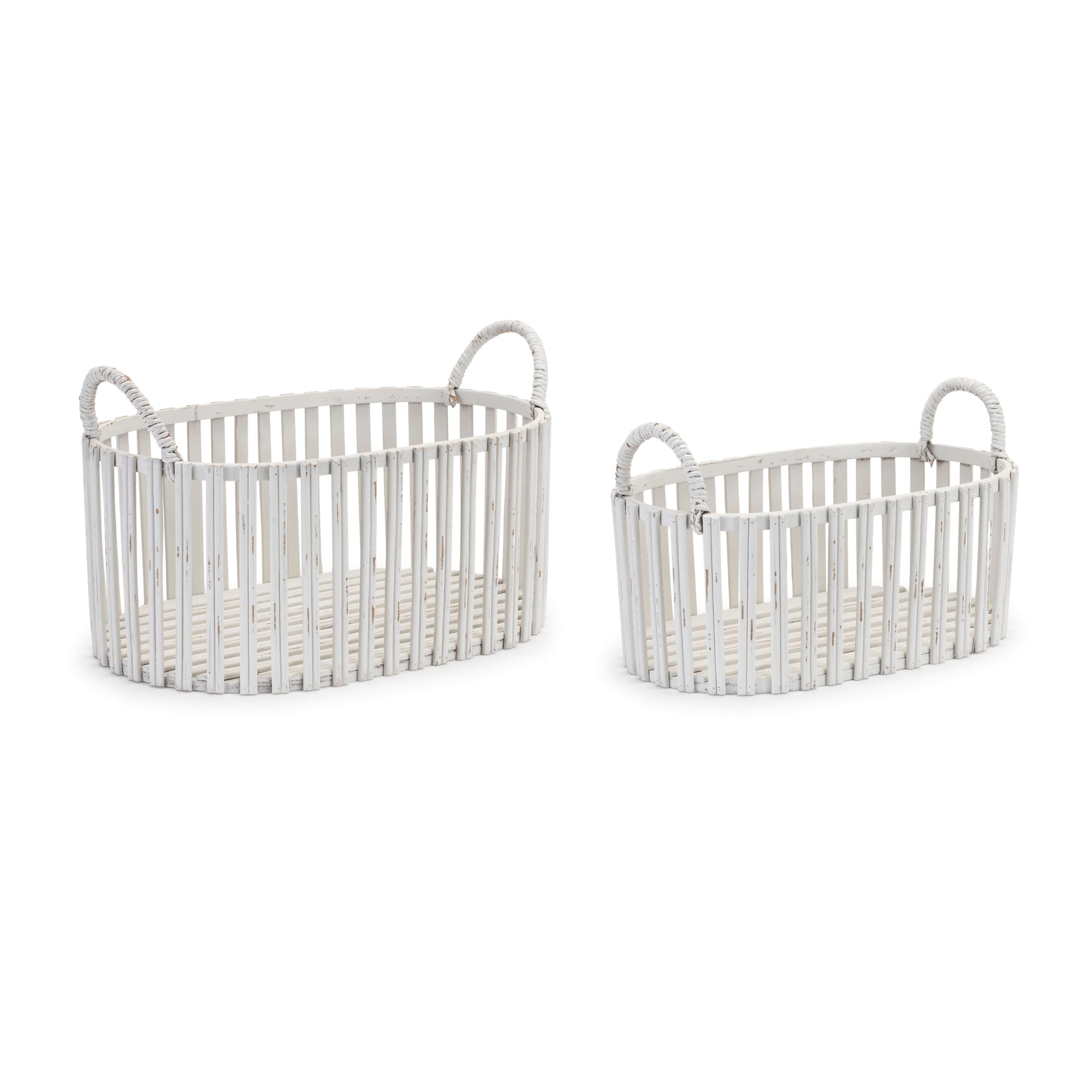 Basket (Set of 2) 9.5"L x 5.5"W x 5.5"H, 11.5"L x 7.5"W x 7"H Rattan/Wood