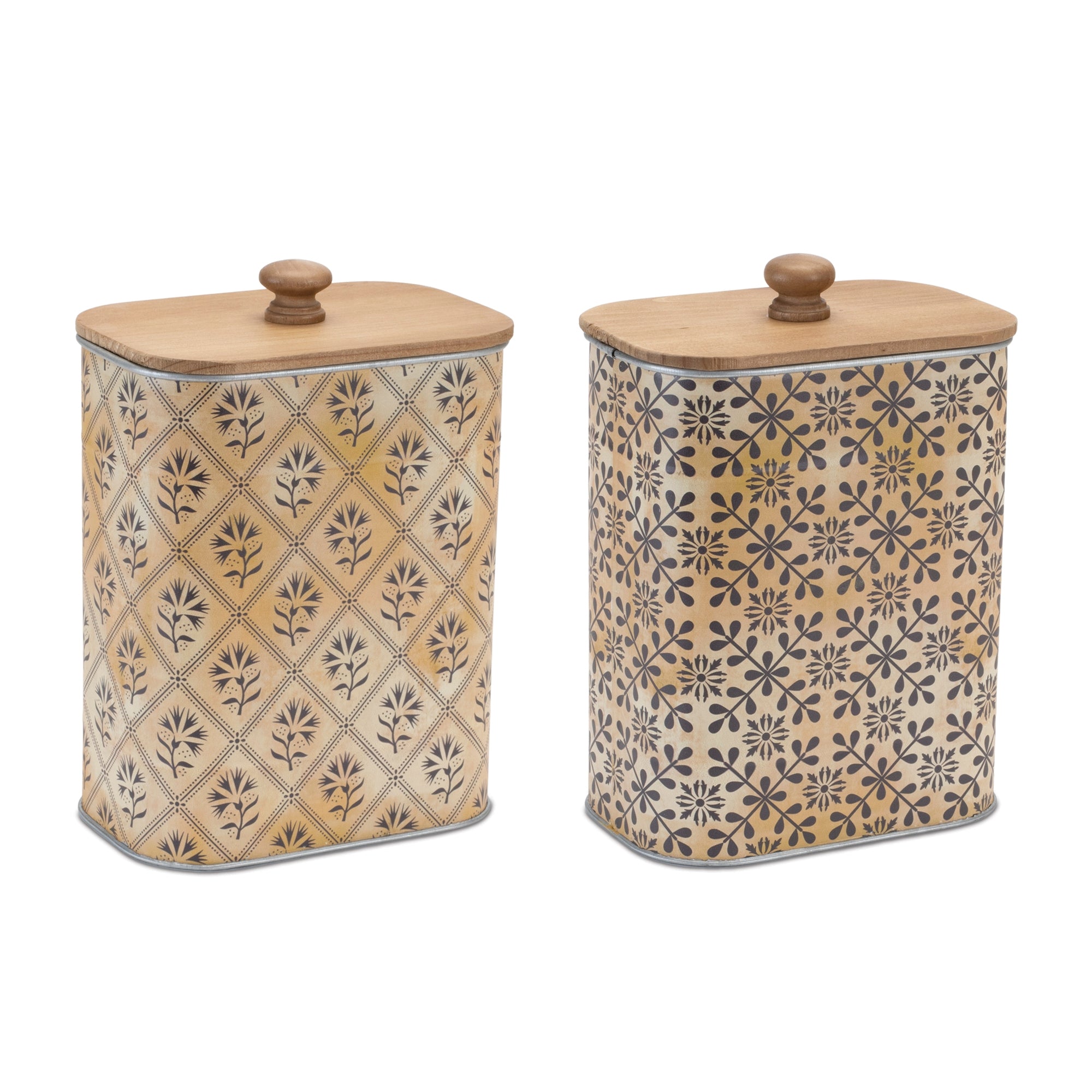 Canister (2 Asst) 5"L x 3.5"W x 7"H Iron/Wood
