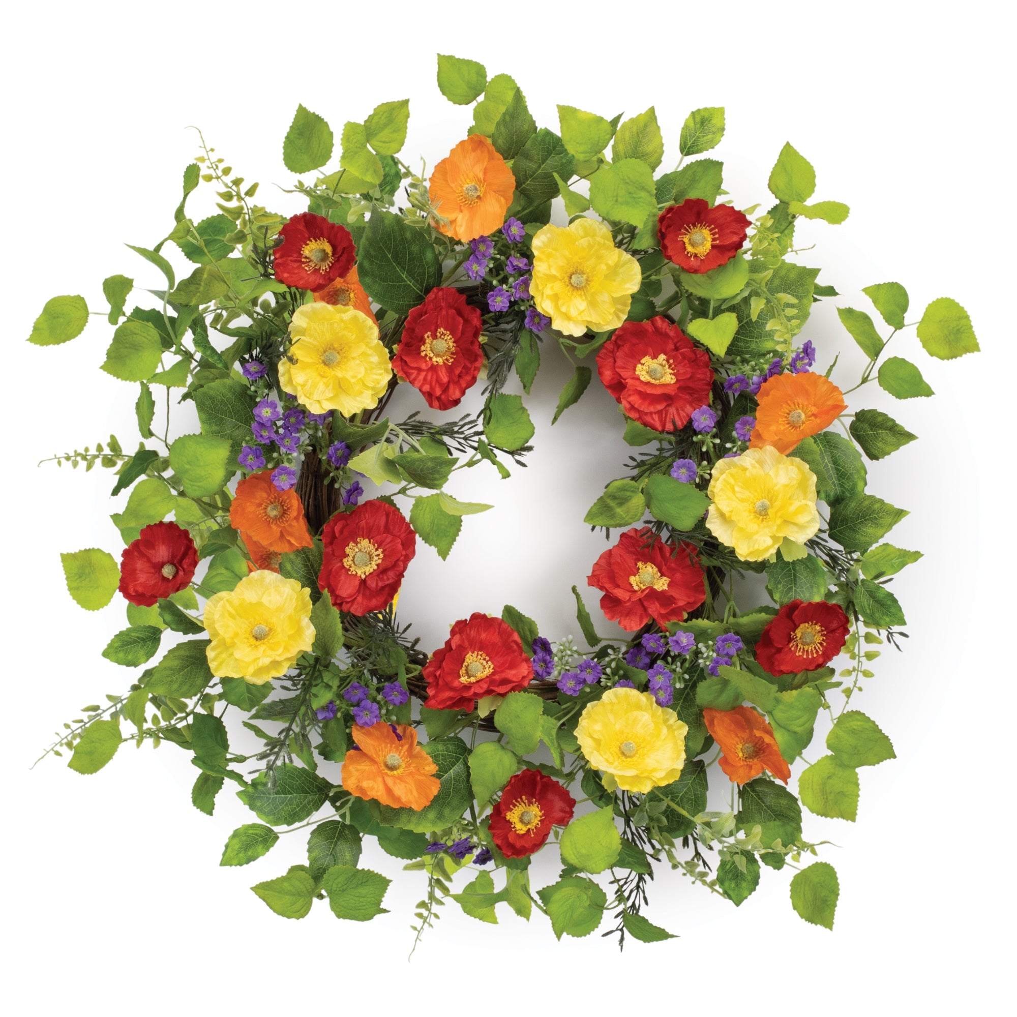 Mixed Poppy Wreath 22”D Polyester/Twig