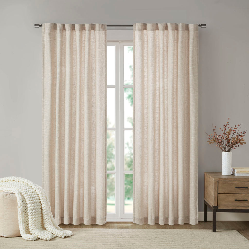 Beals Faux Linen Tab Top Fleece Lined Curtain Panel